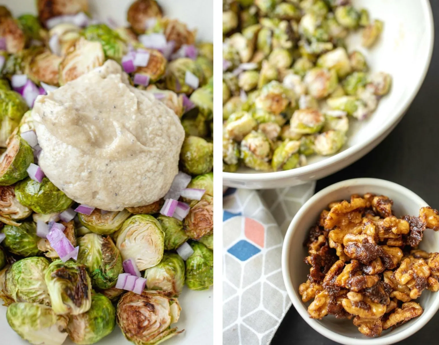 Creamy Roasted Brussels Sprout Salad with Candied Walnuts