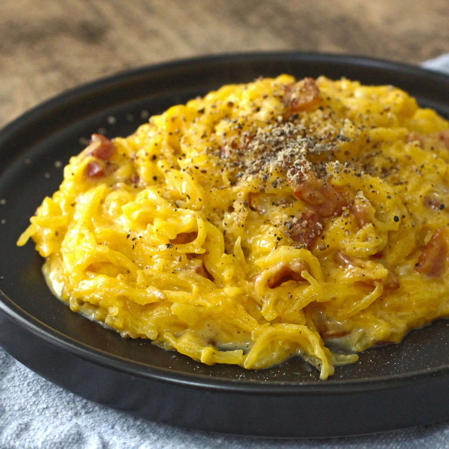 Creamy Spaghetti Squash Carbonara Low Carb Gluten Free