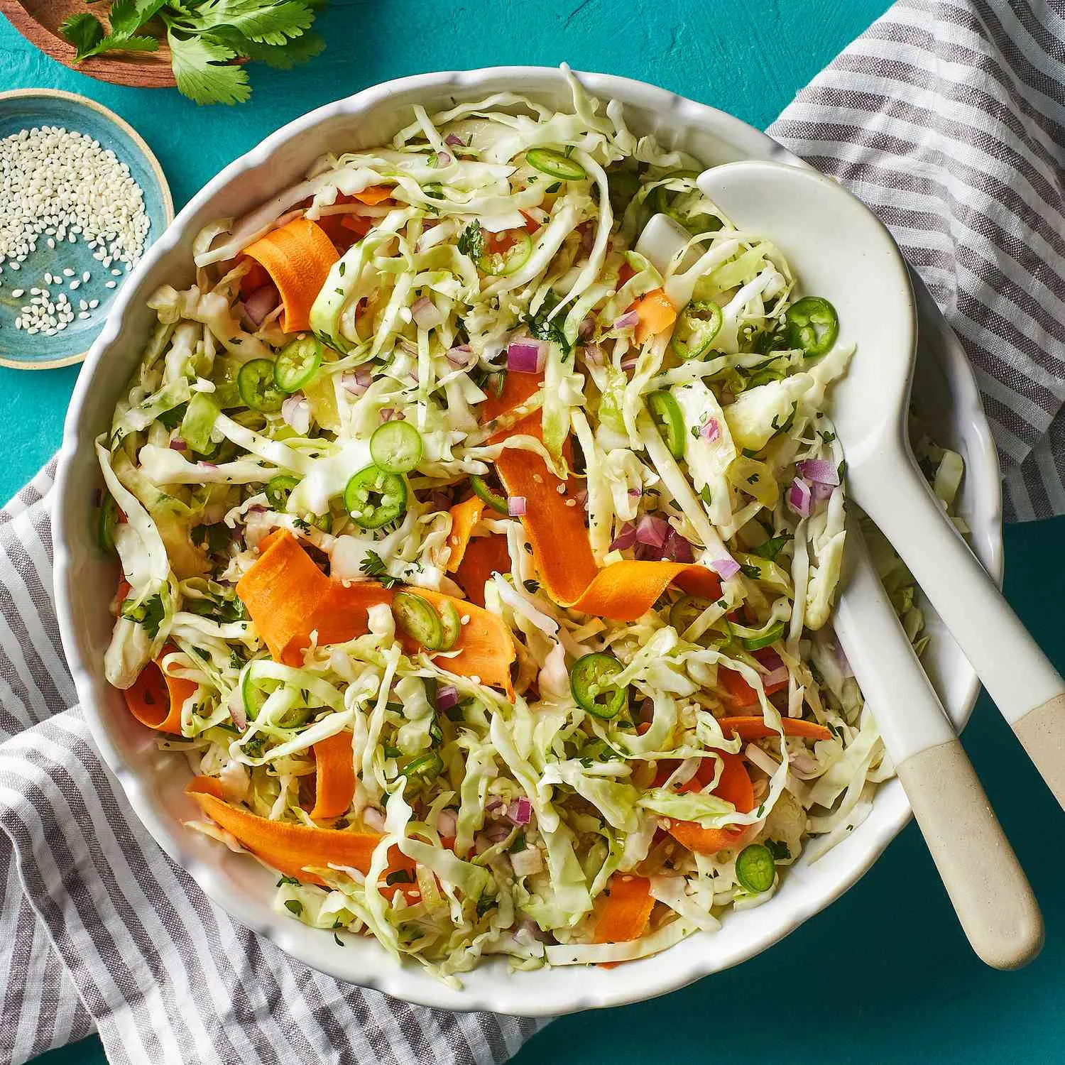 Creamy Spiralized Red Cabbage Green Apple Slaw with Cilantro Lime