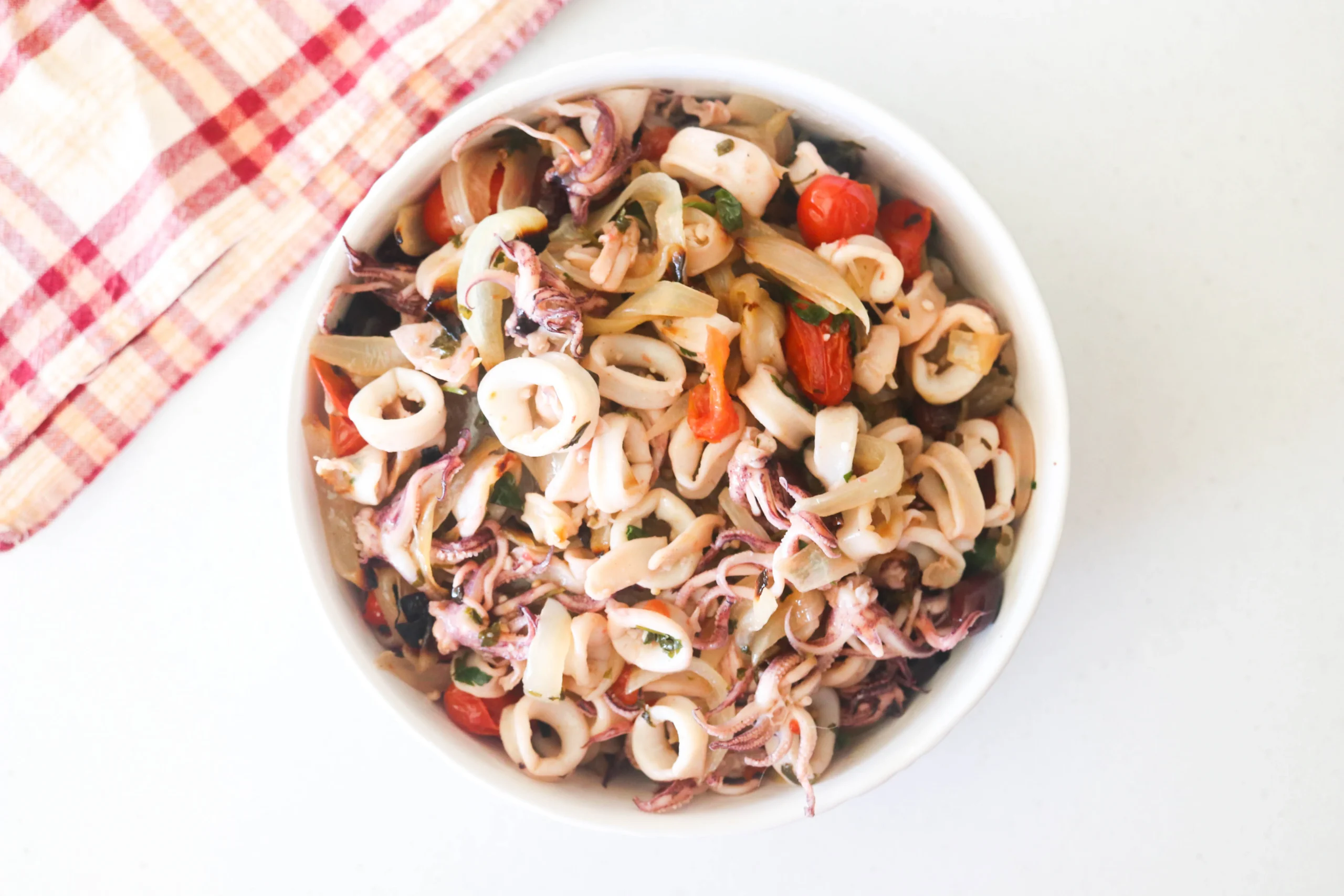 Creole Calamari with Smoked Tomato Sauce and Olive Salad