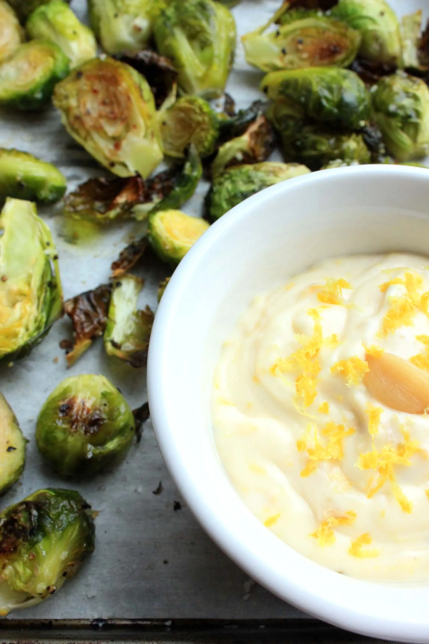 Crispy Brussels Sprouts with Lemon Basil Aioli