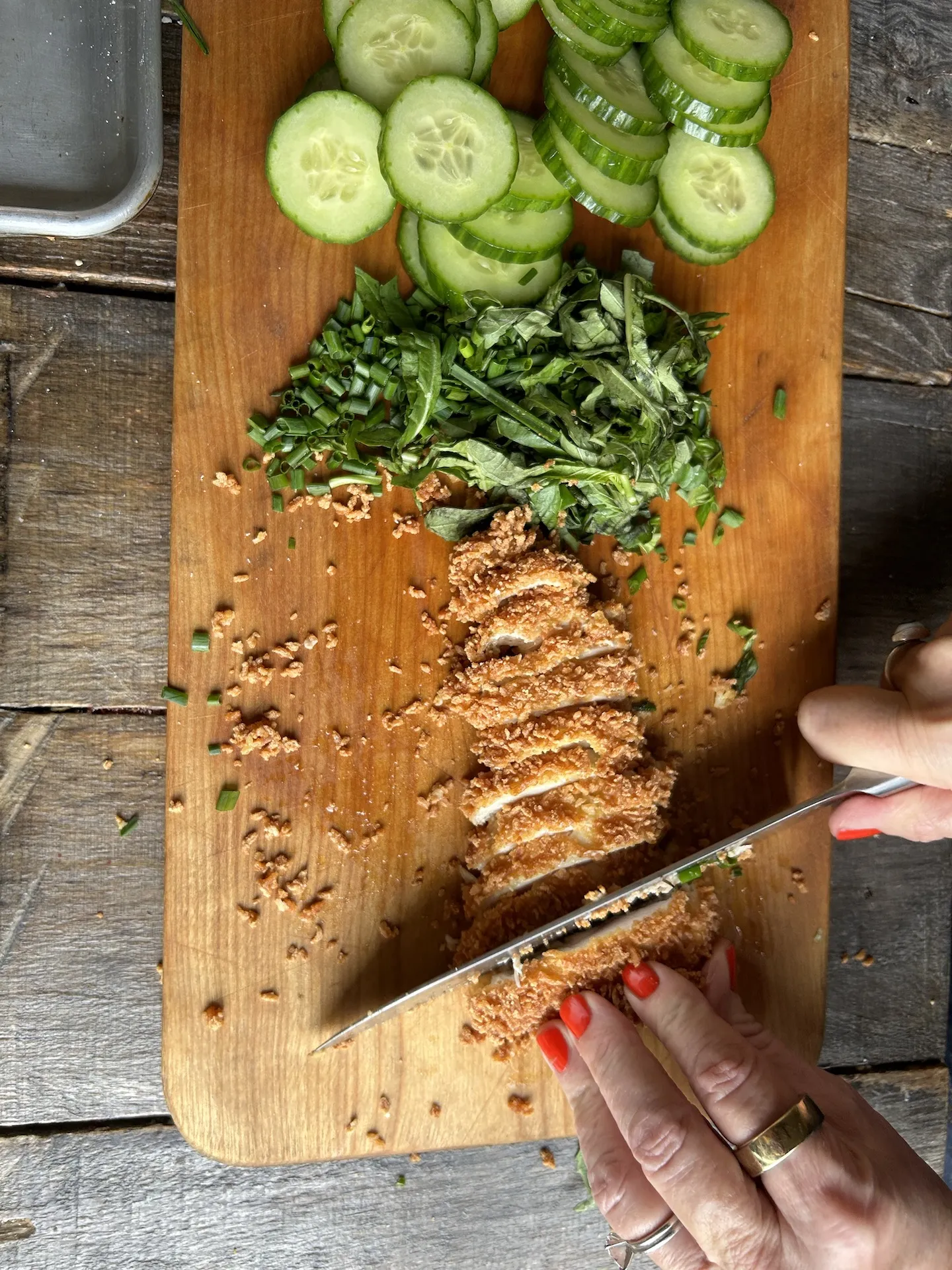 Crispy Crunchy Chicken with Fresh Herbs, Cucumber, and a Lime Vinaigrette