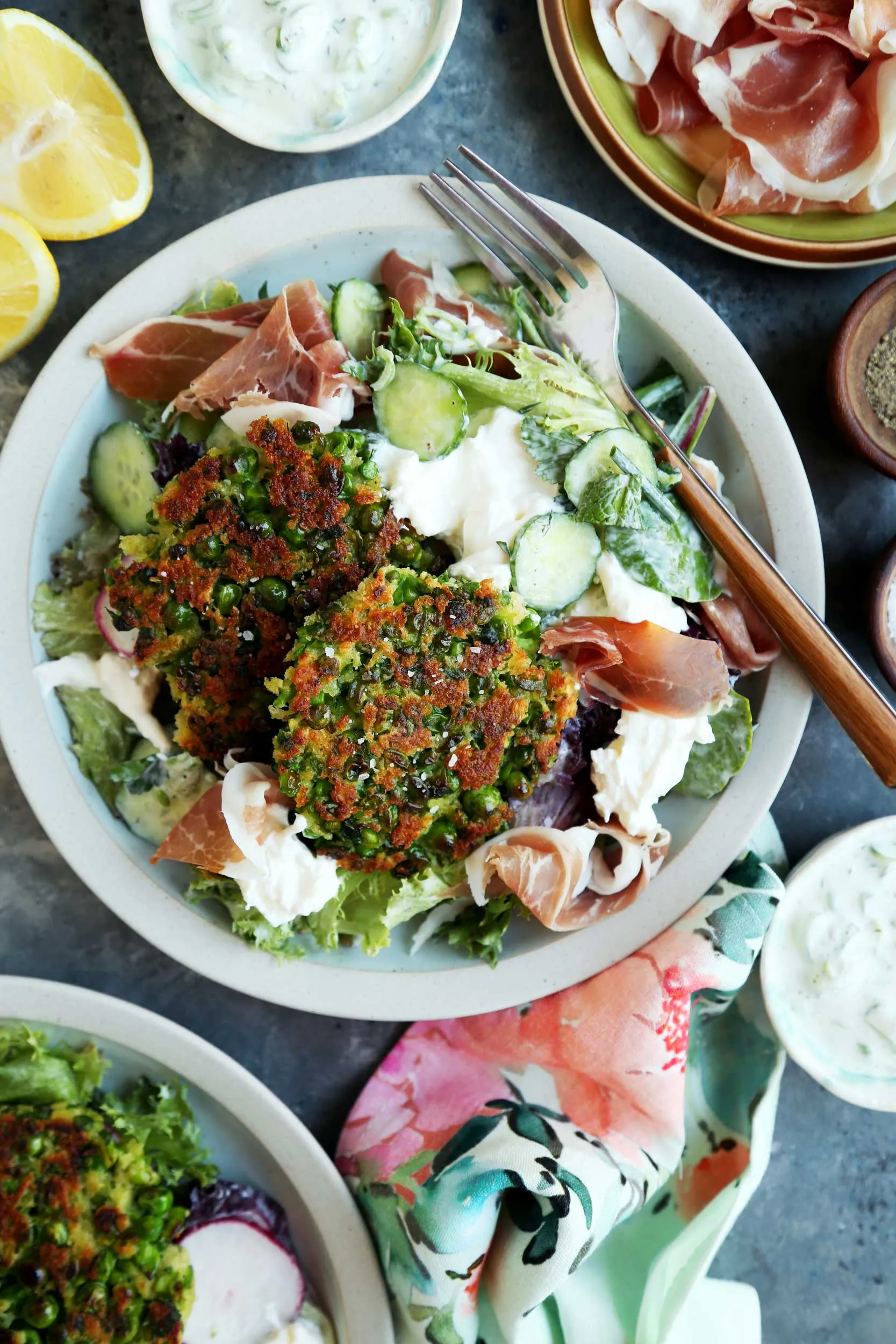 Crispy Pea Fritter Salad