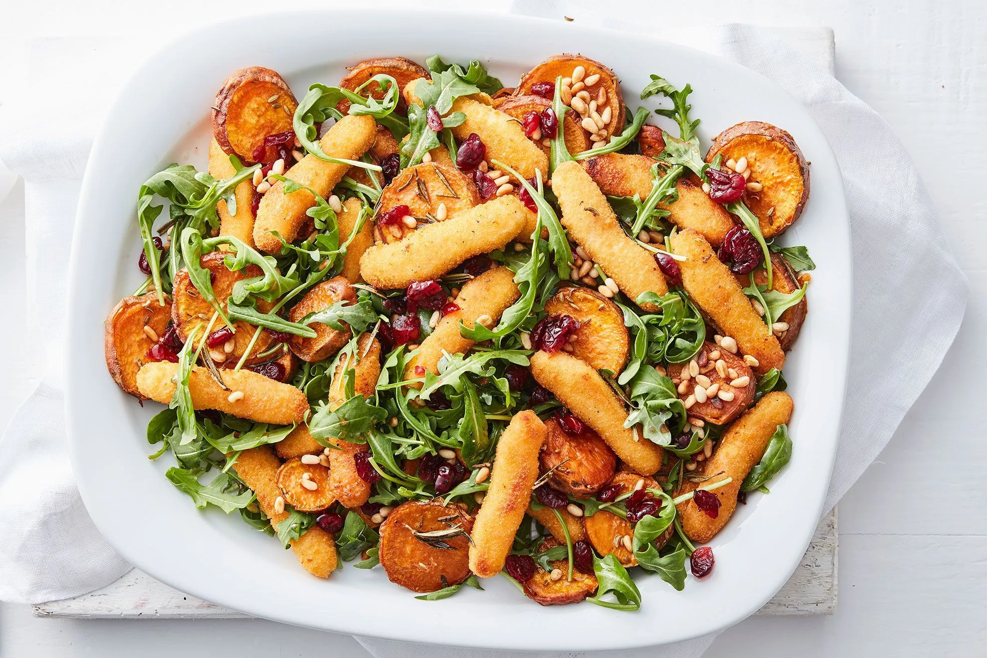 Crumbed Chicken on Roast Sweet Potato Salad