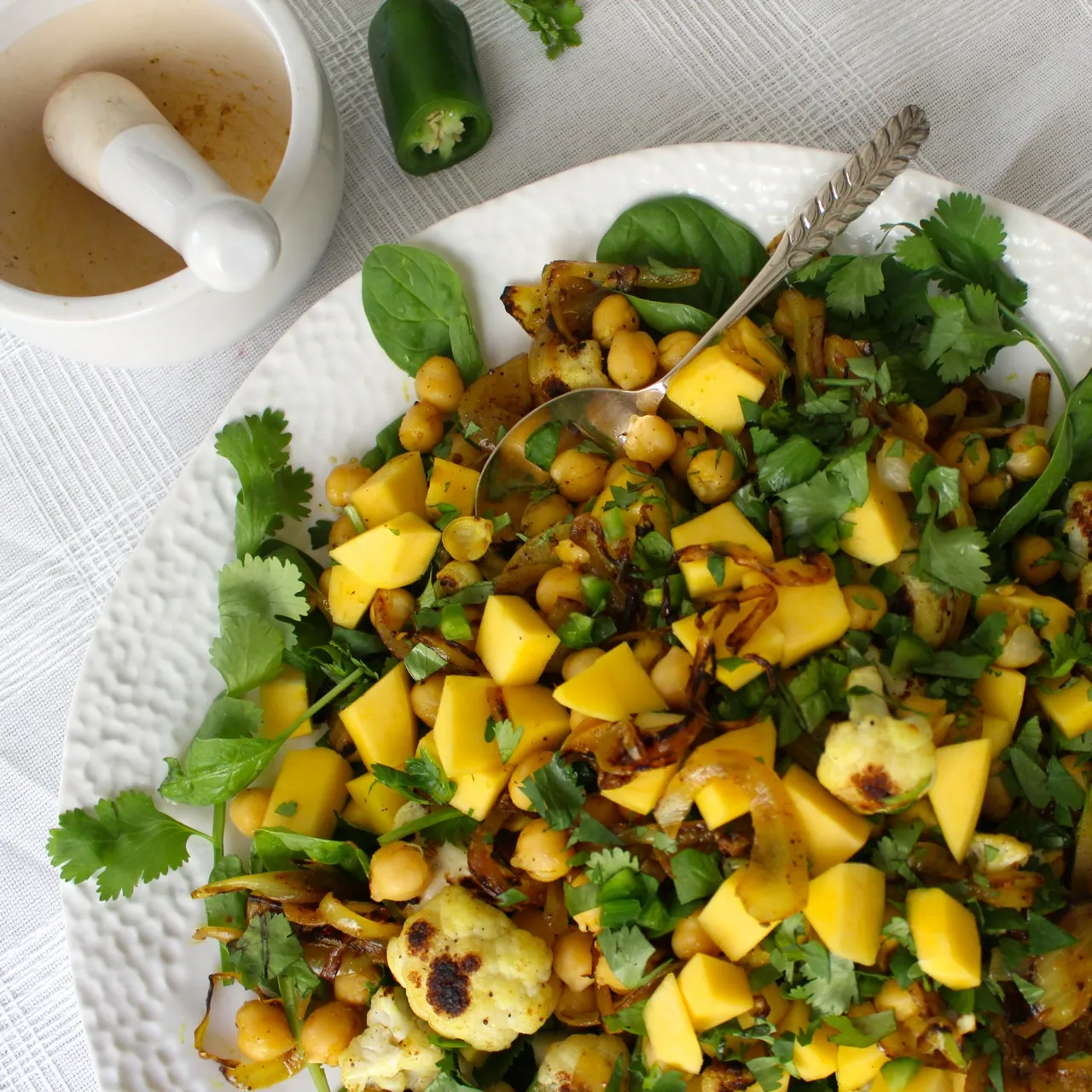 Curried Chickpea and Mango Salad with Vegan Queso Fresco
