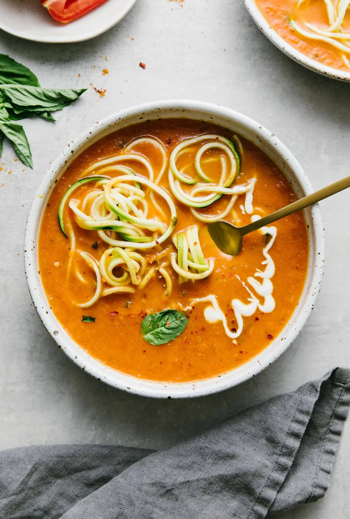 Curry Tomato Soup with Zucchini Noodles