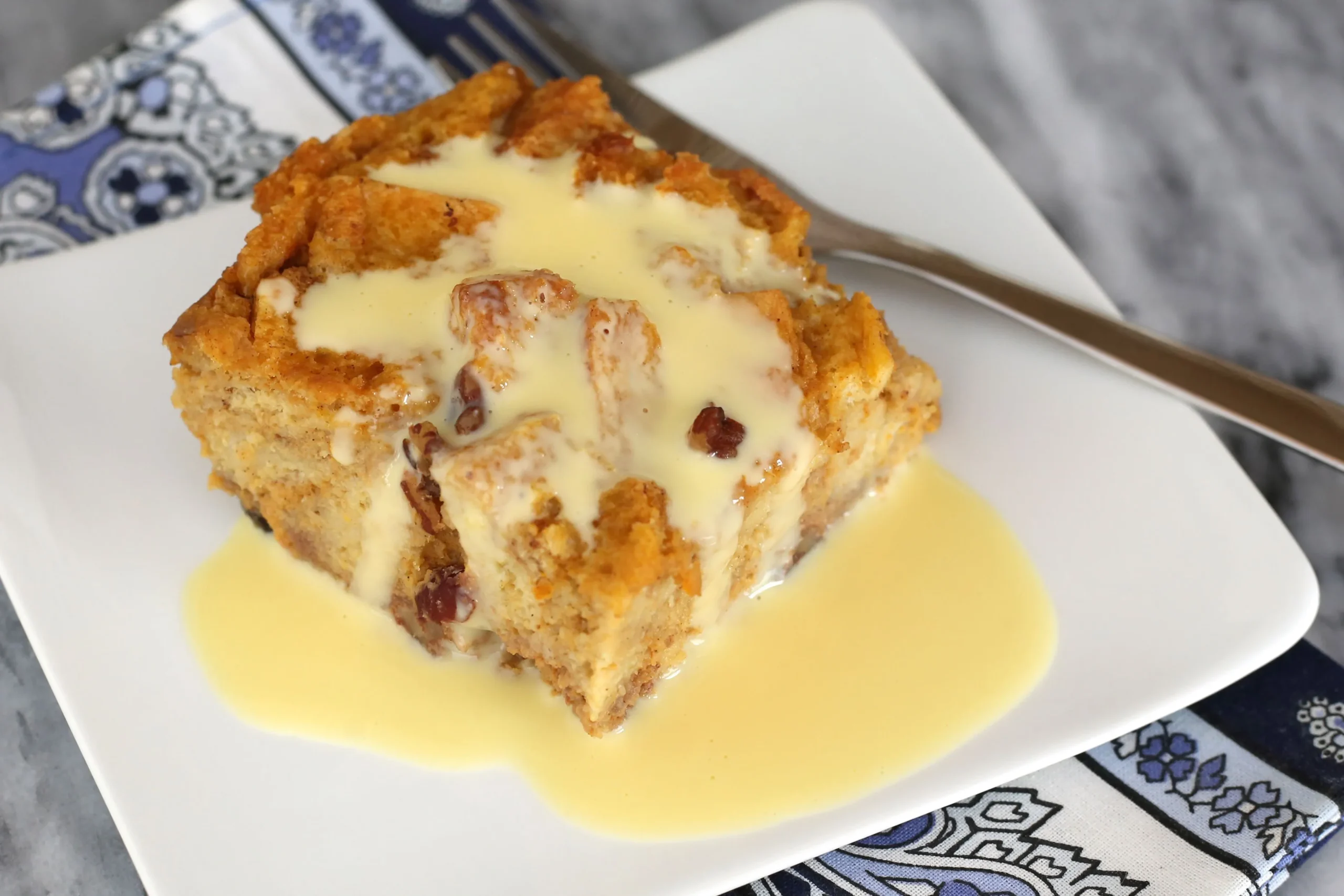 Custard Bread Pudding with Vanilla Sauce