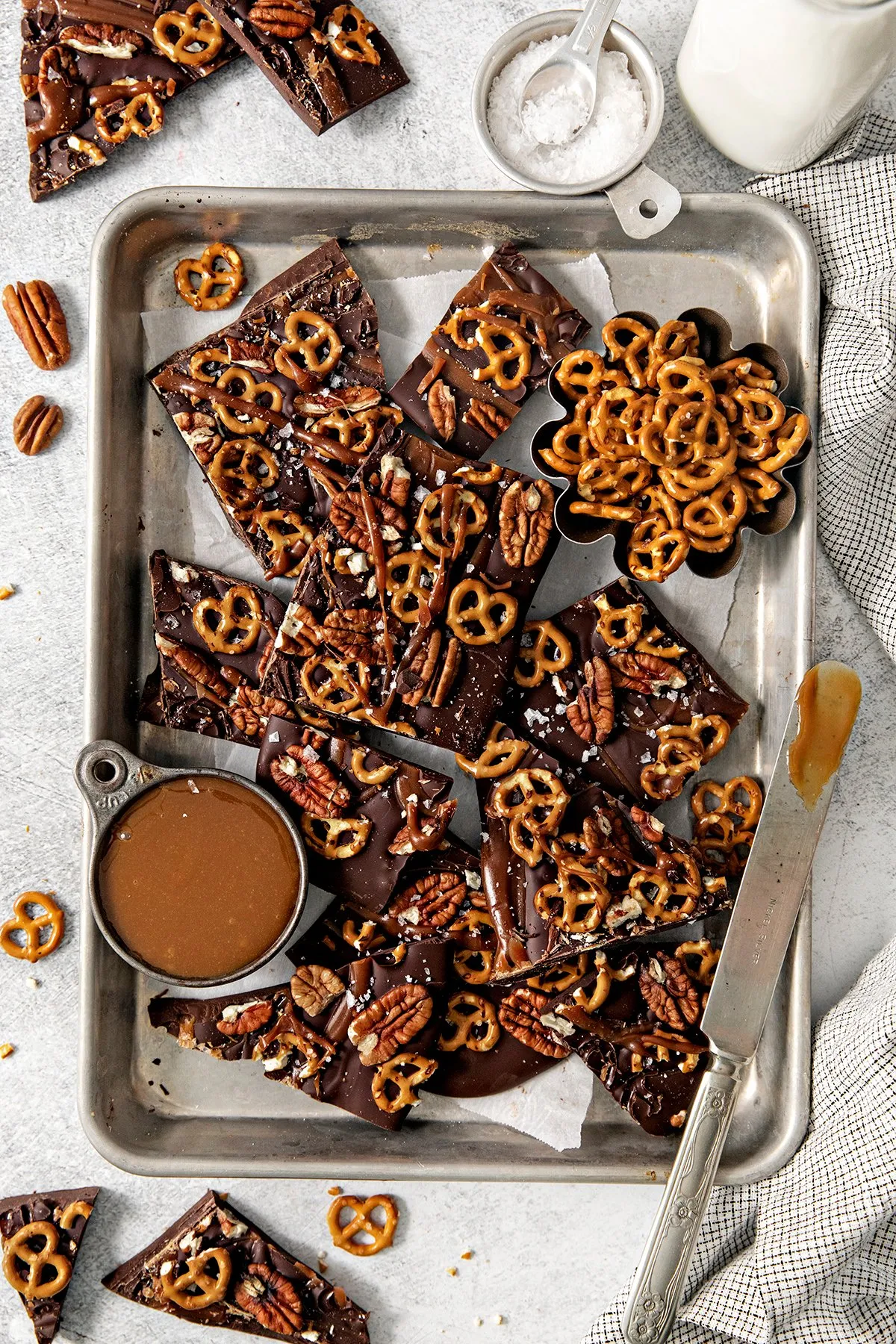 Dark Chocolate Turtle Pretzel Bark