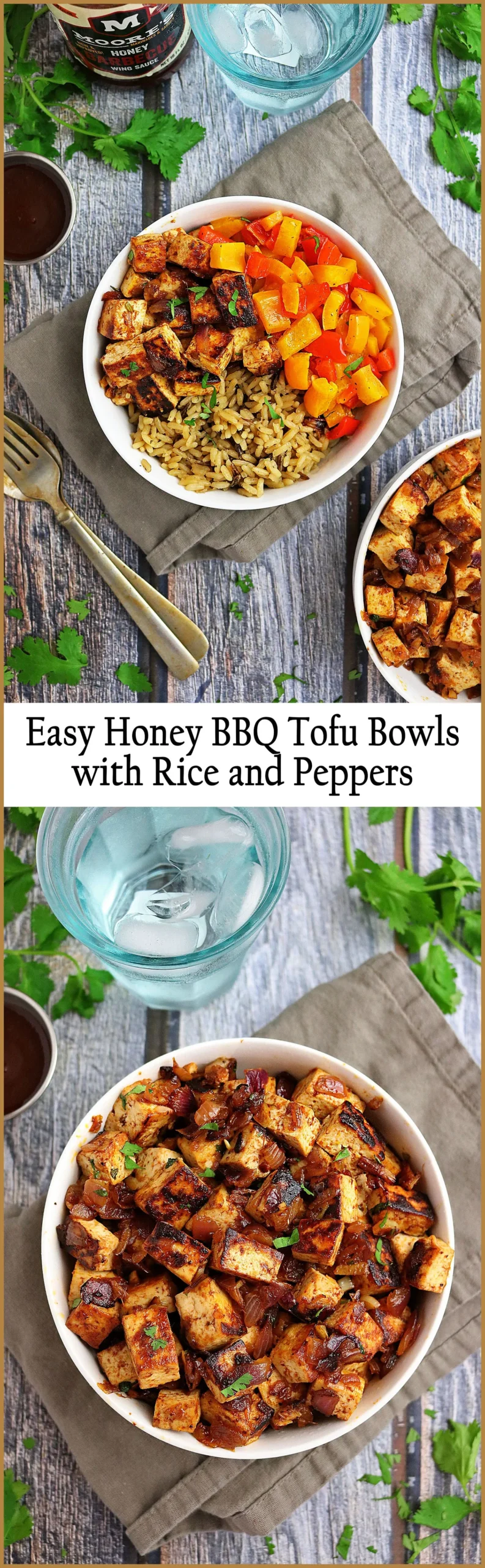Easy Honey BBQ Tofu Bowls with Rice and Peppers