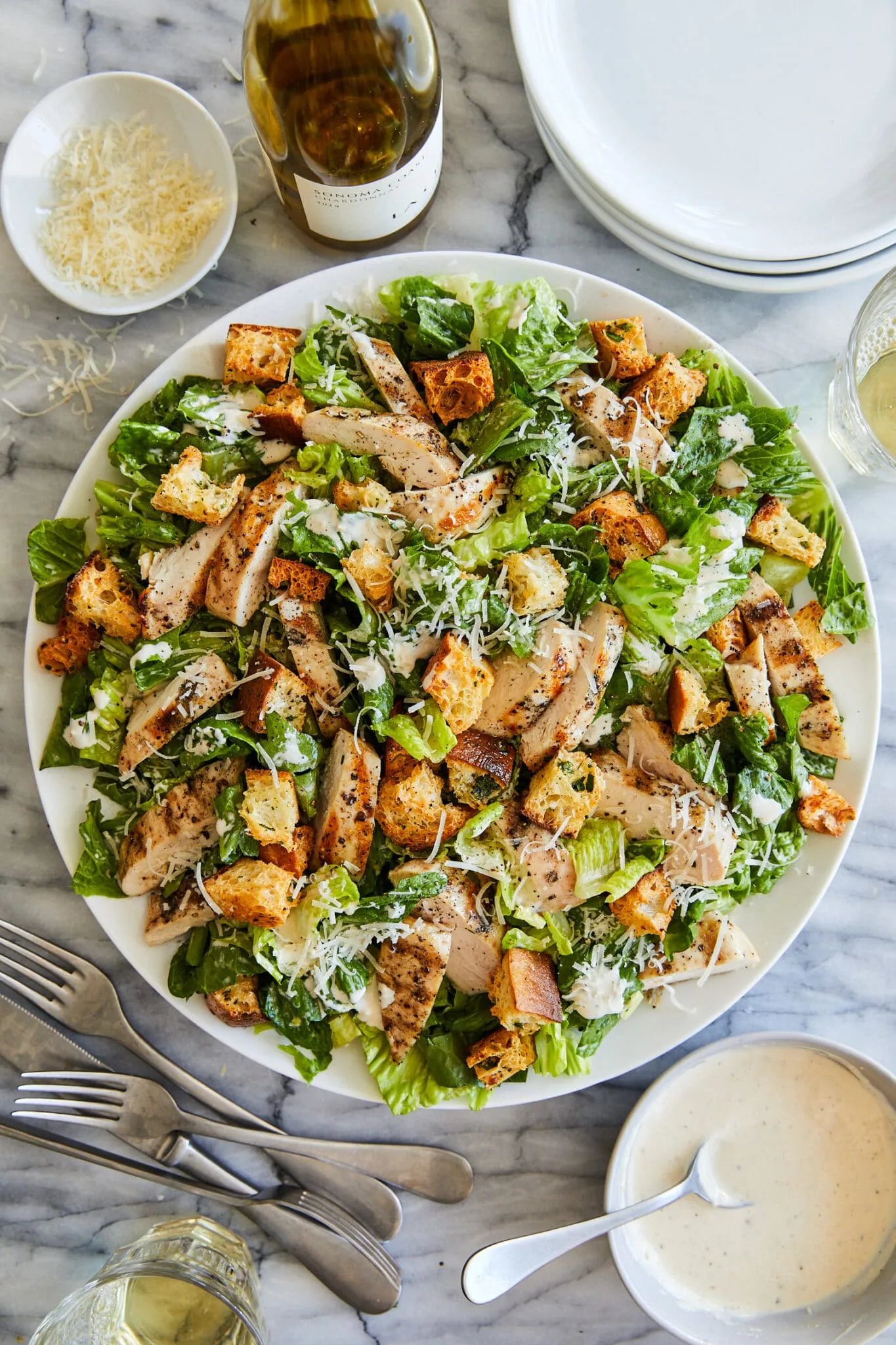 Extra Garlicky Homemade Caesar Salad with Bacon Croutons