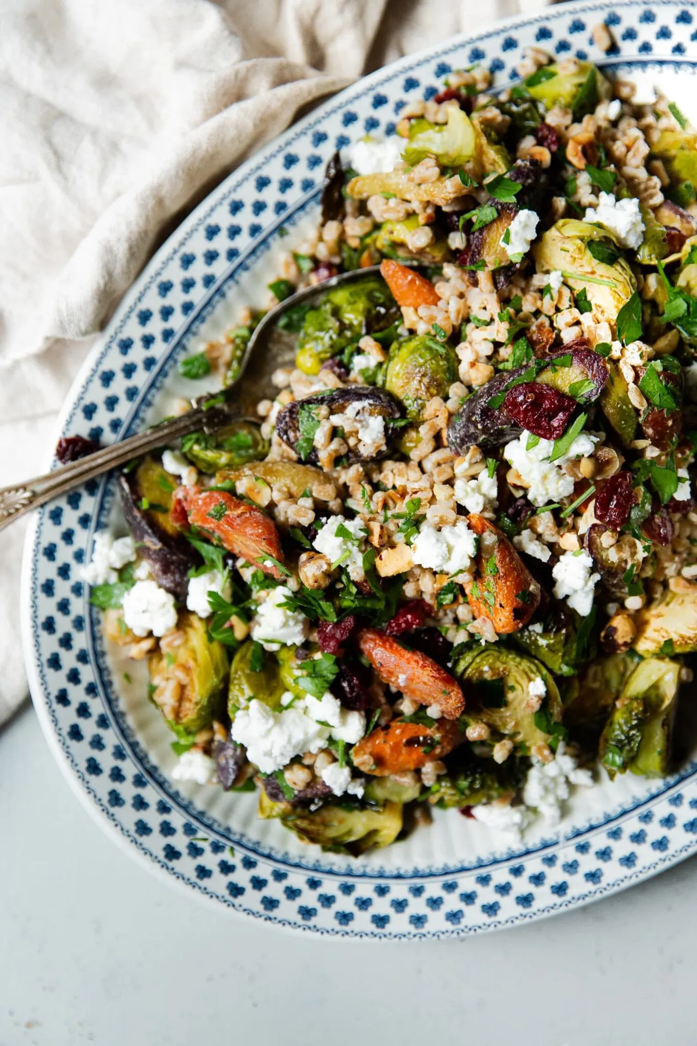 Festive Fall Farro Salad with Kale, Cranberries, Pecans, and Goat Cheese