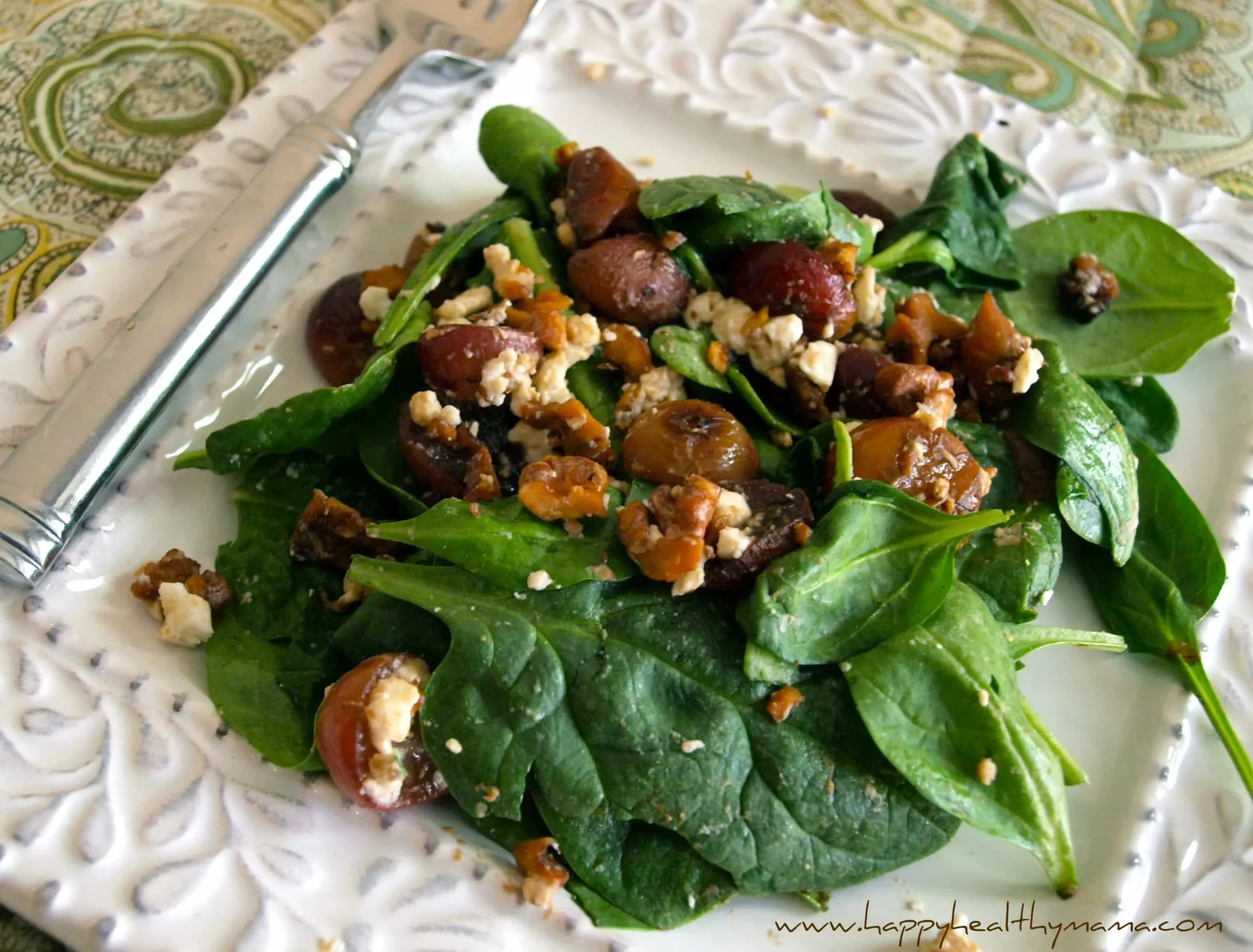 Feta Walnut Spinach Salad with Basil