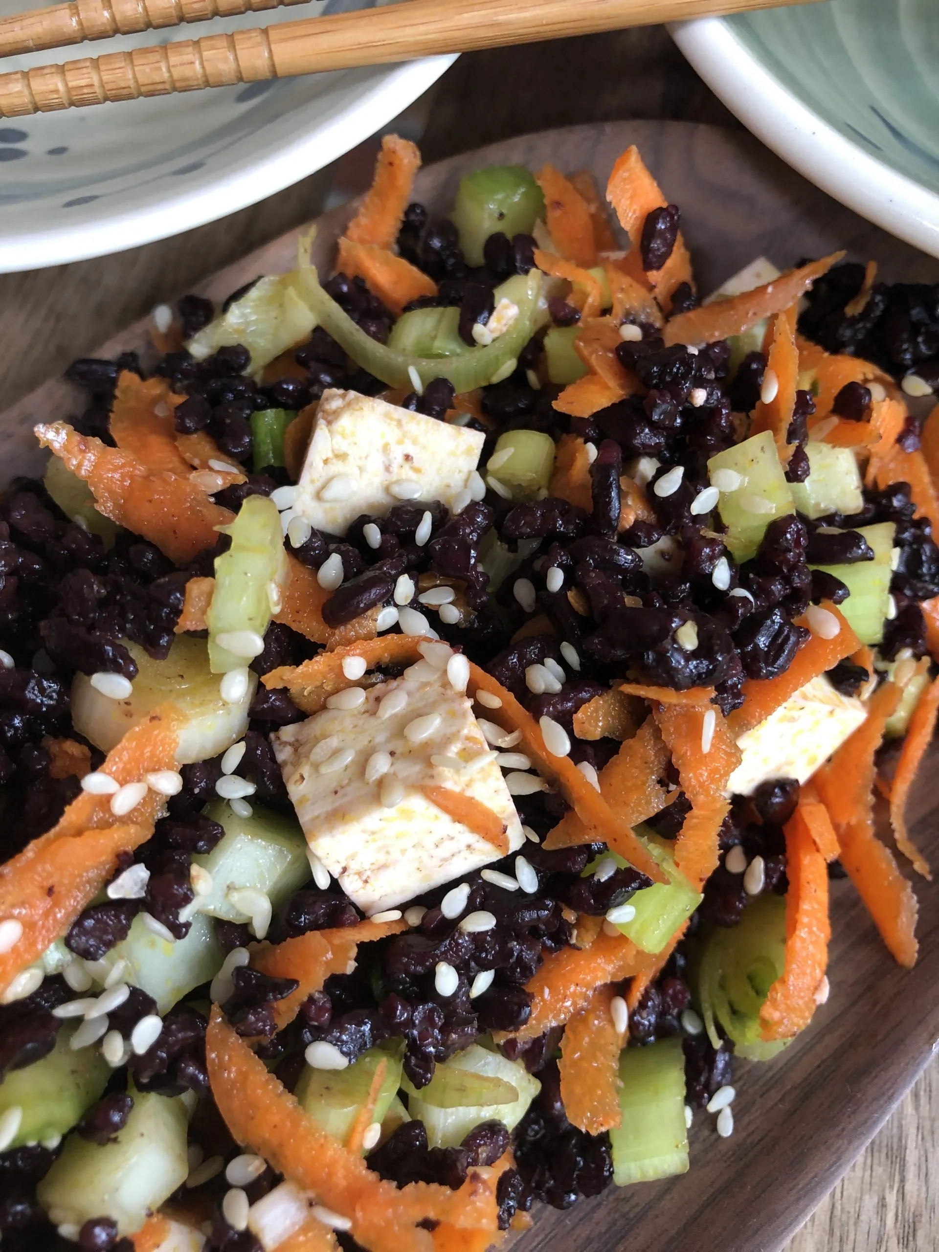 Forbidden Rice Kimchi Salad with Ginger Almond Dressing