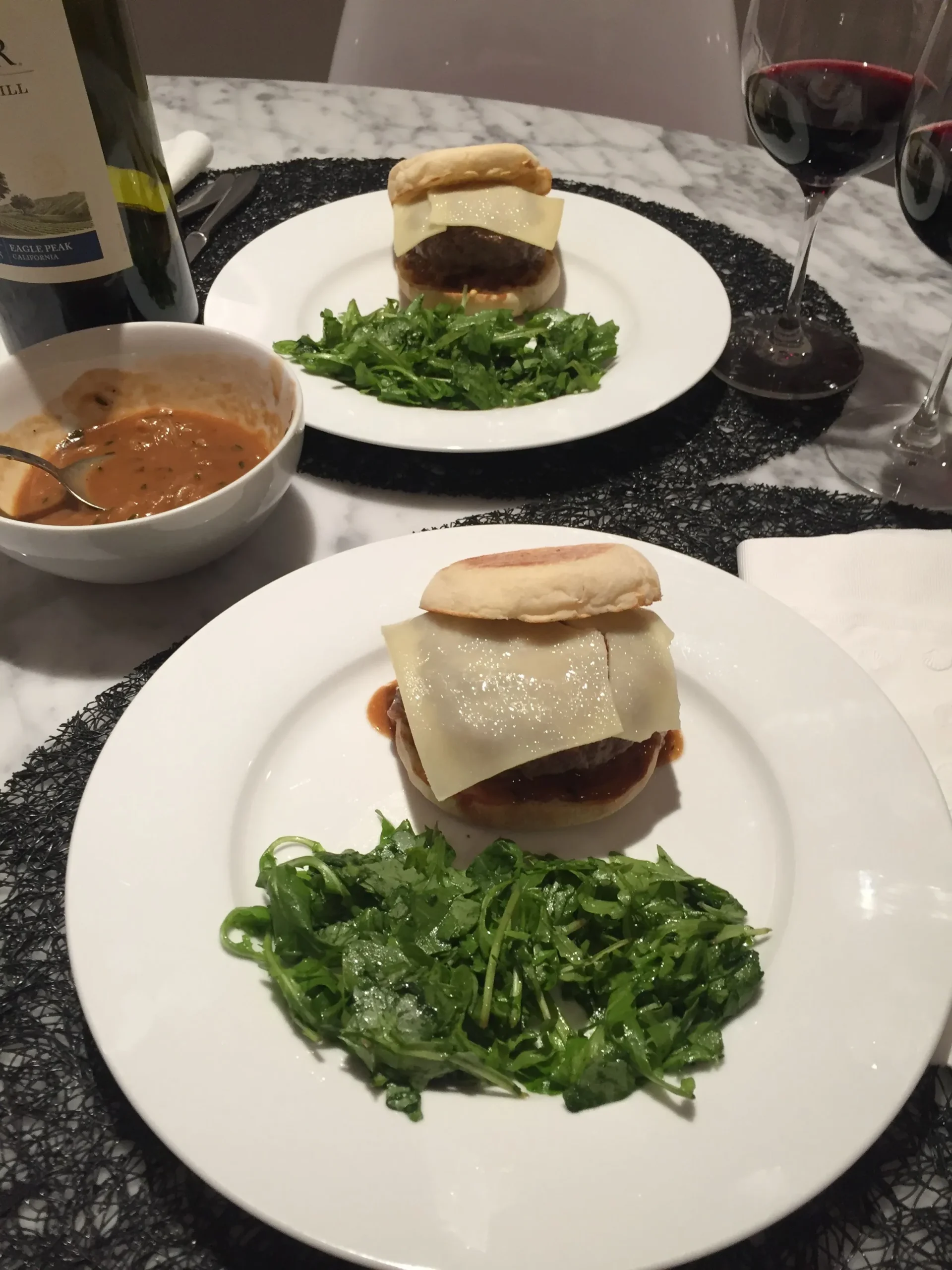 French Onion Soup Burgers with Gruyère and Arugula