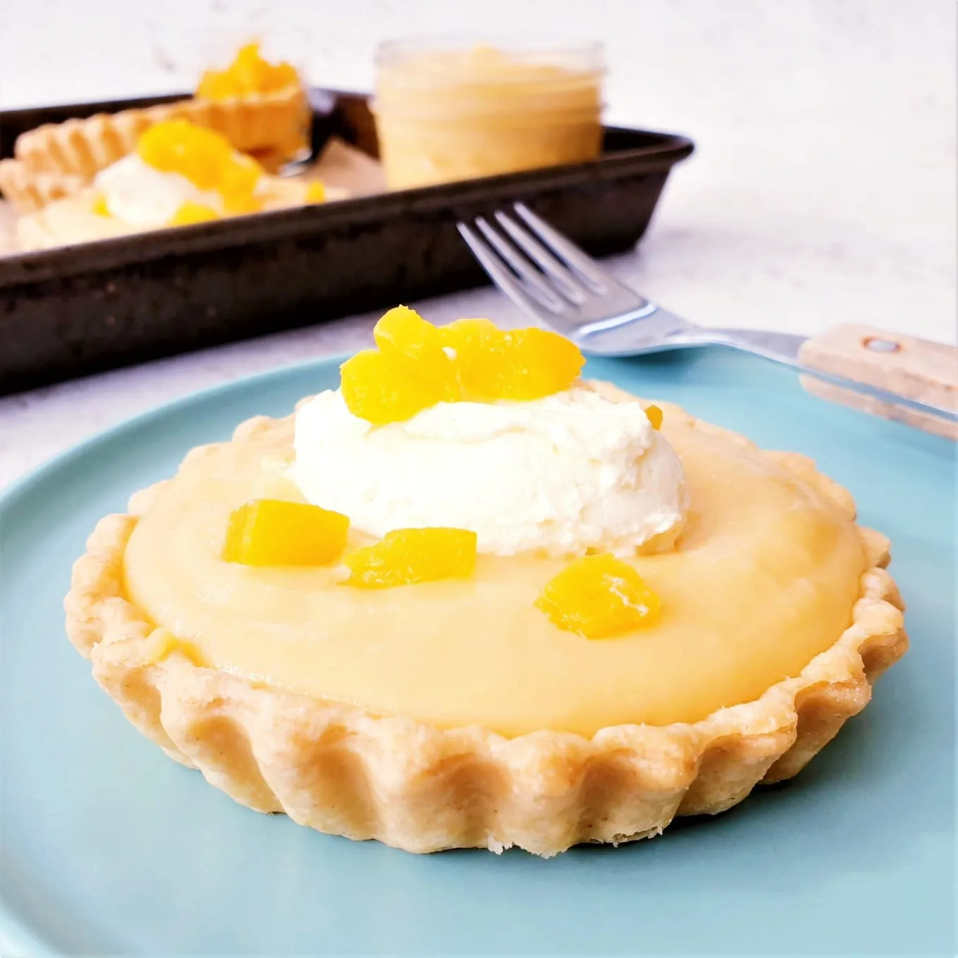 Fresh Peach Curd Tart with Basil Sugar Whipped Cream