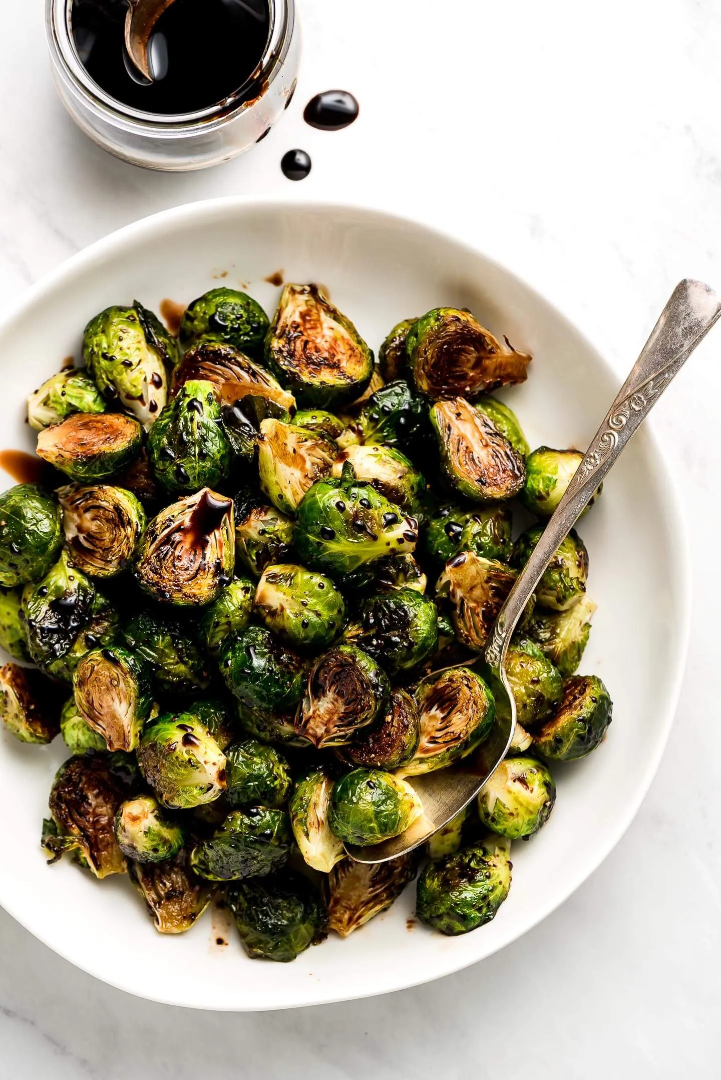 Garlic Brussels Sprouts with Honey Balsamic Glaze