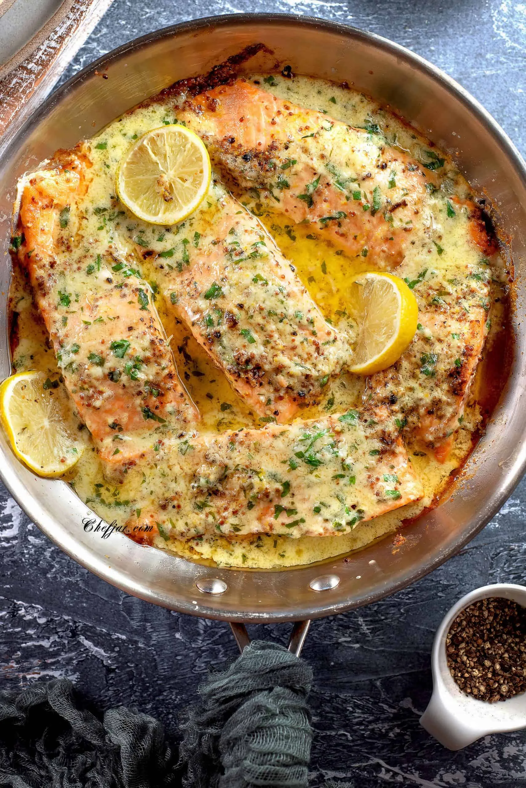 Garlic Butter Salmon Lobster in Creamy Lemon Parmesan Sauce