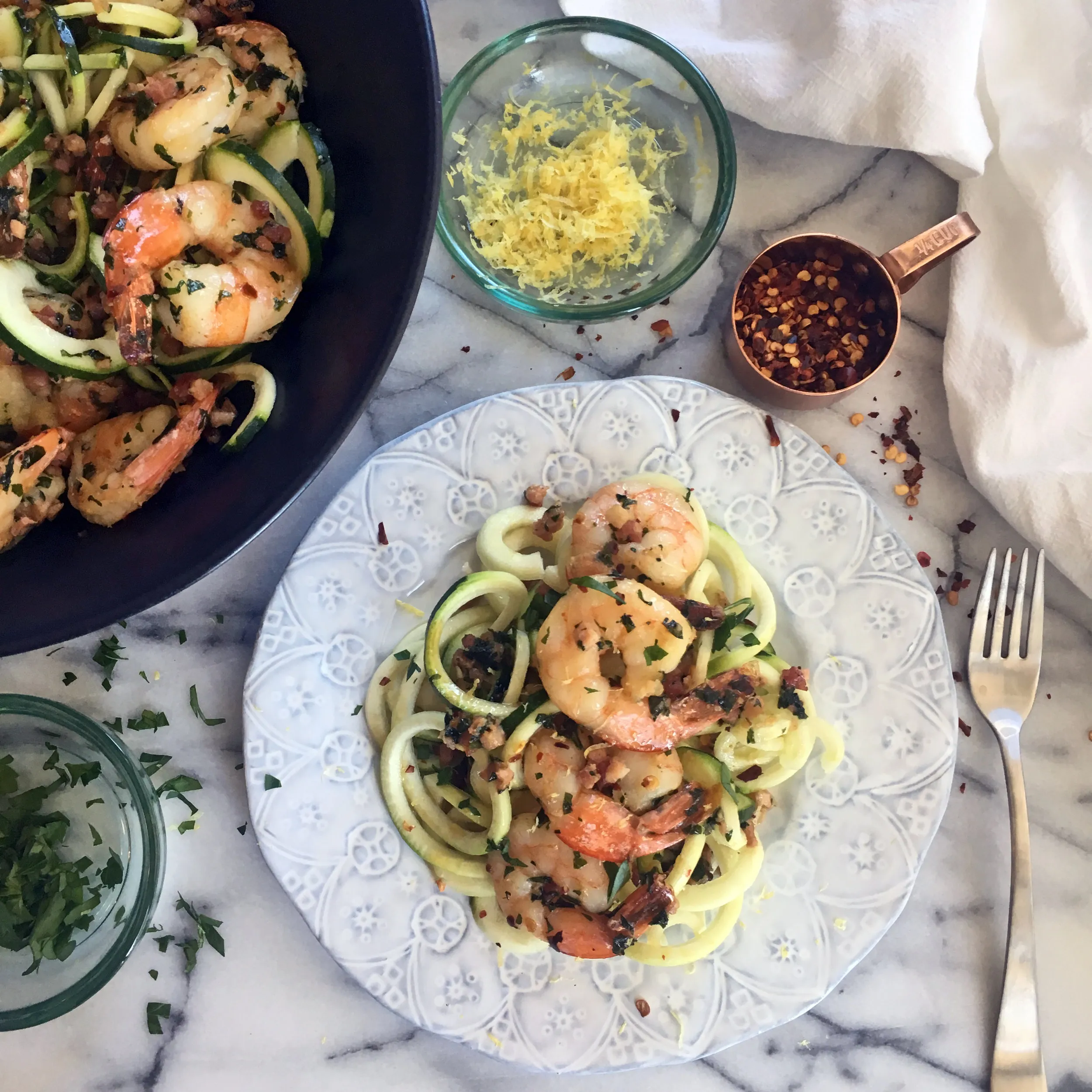 Garlic Shrimp with Crispy Pancetta