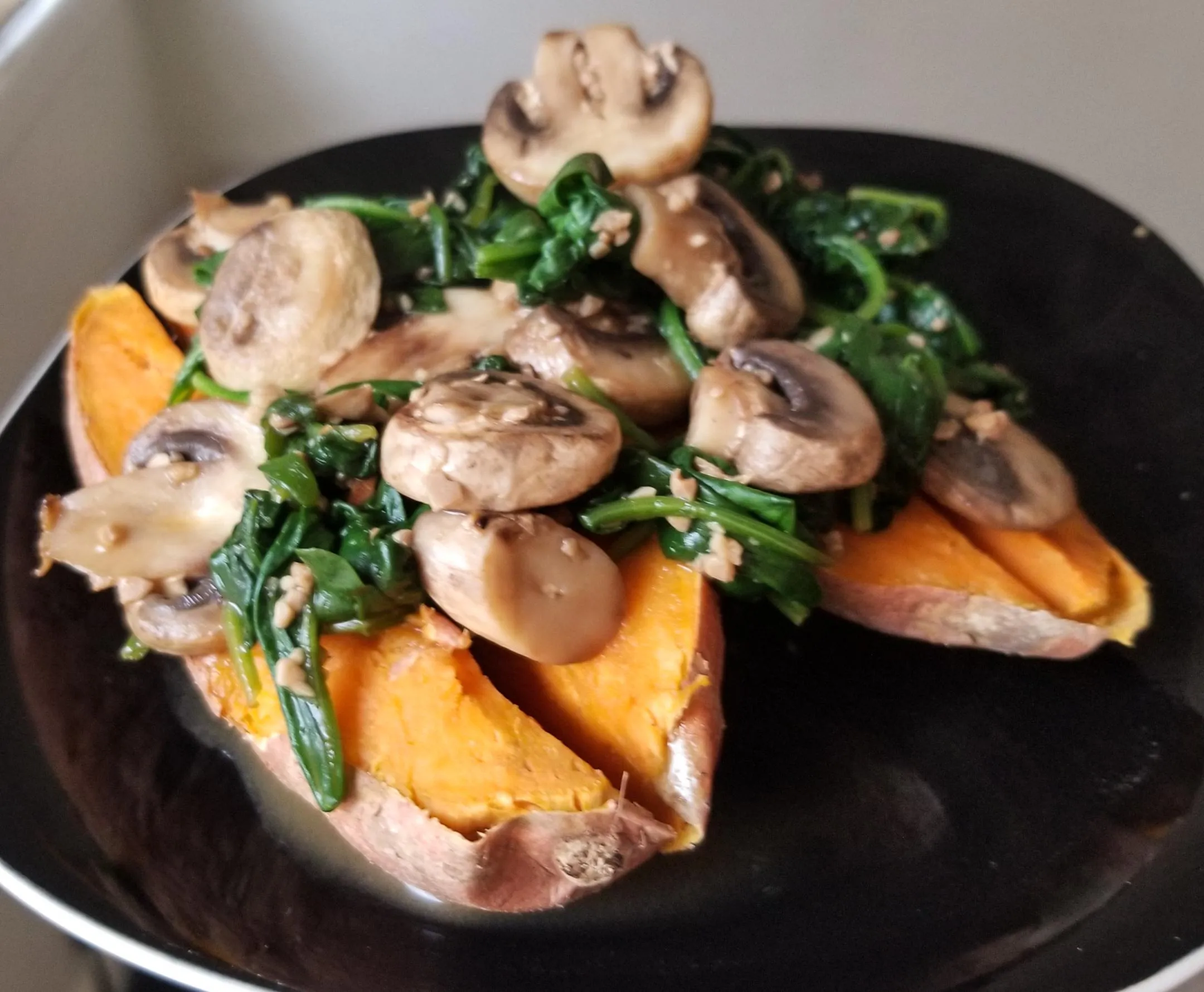 Garlicky Sautéed Sweet Potato Spinach