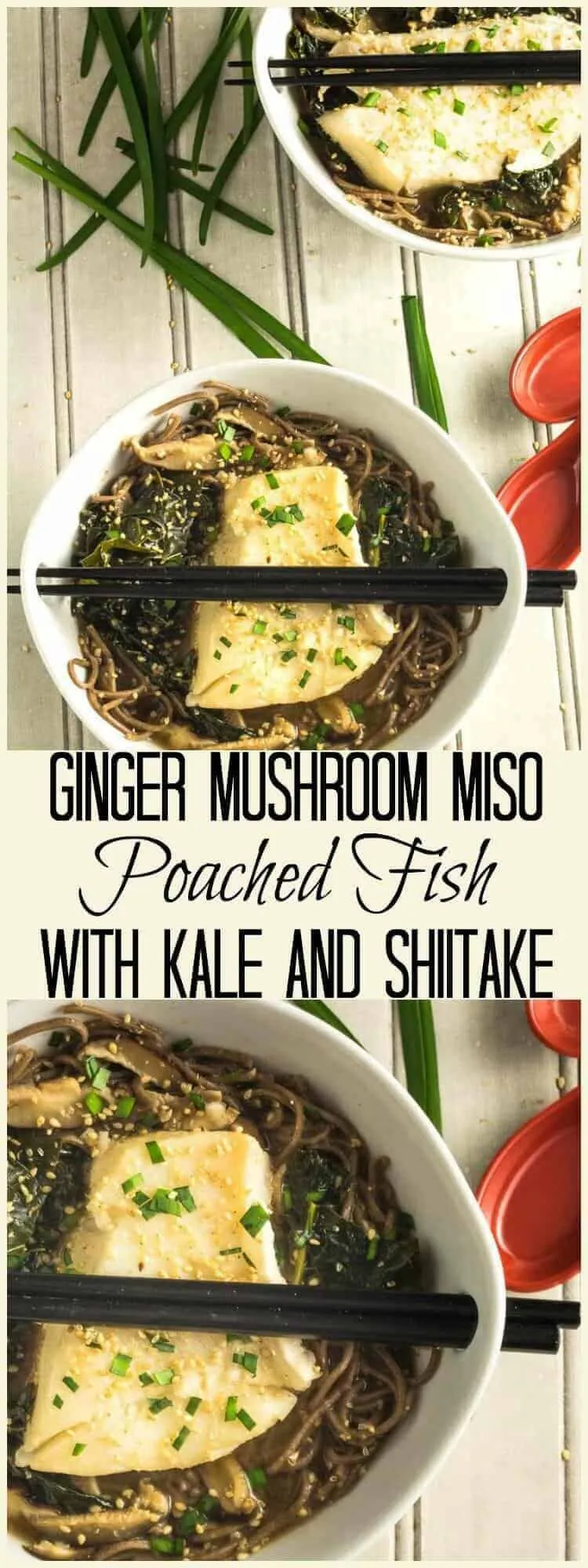 Ginger Mushroom Miso Poached Fish Kale Shiitake