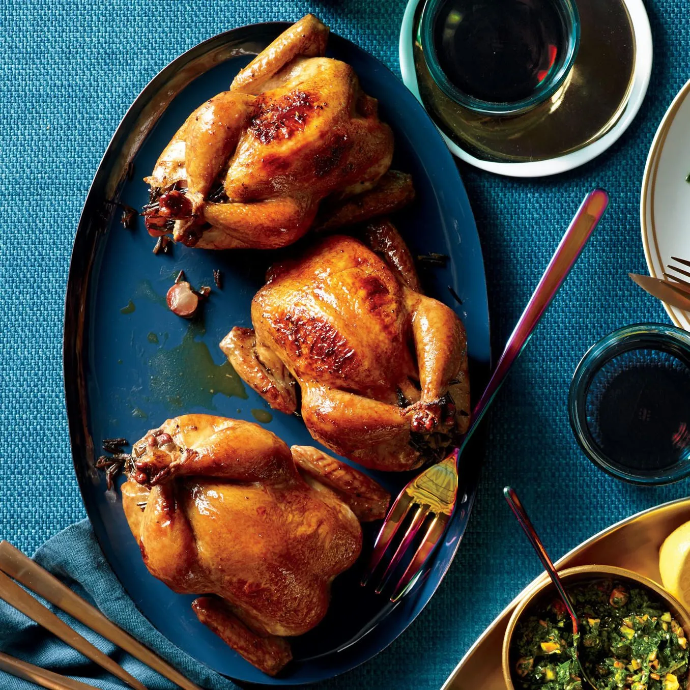 Glazed Cornish Hens with Wild Rice Stuffing