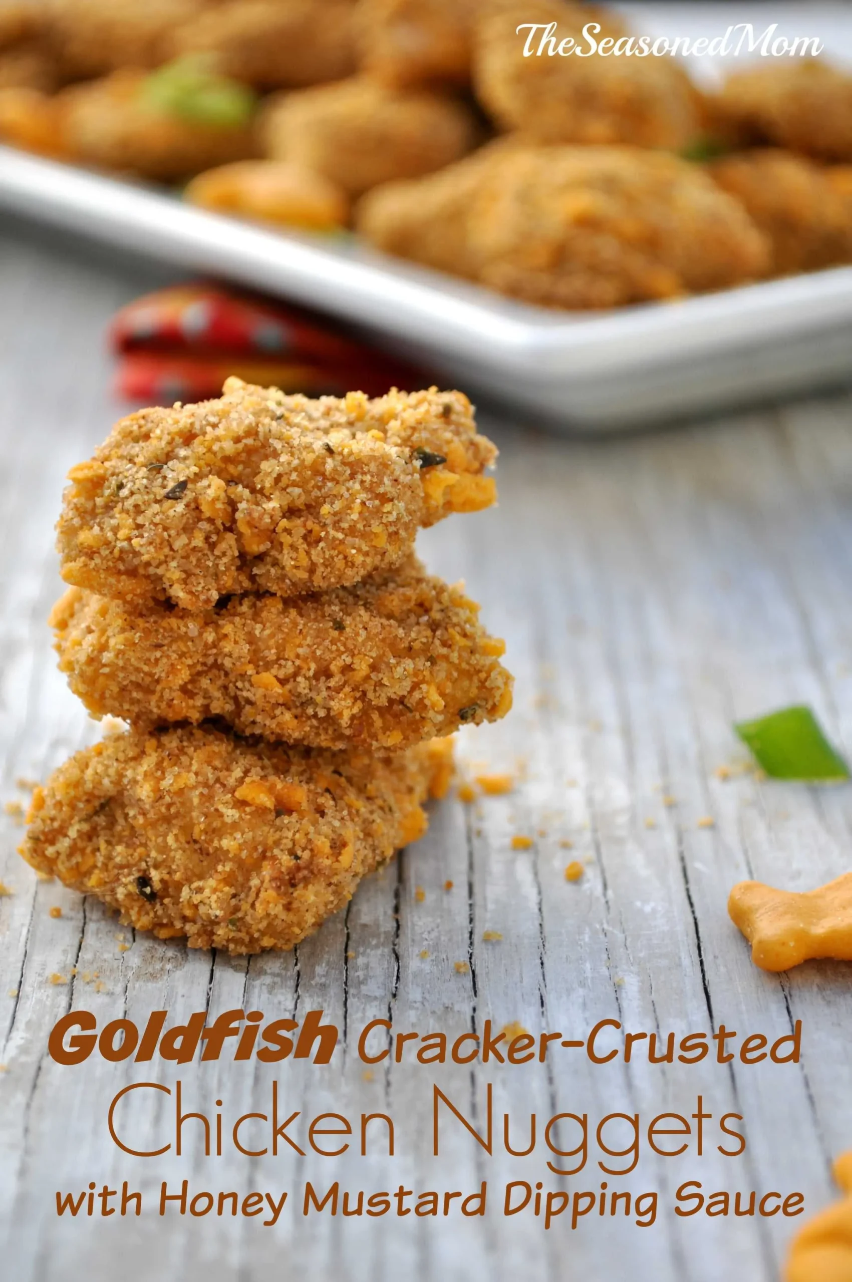 Goldfish Cracker Crusted Chicken Nuggets with Honey Mustard Dipping Sauce