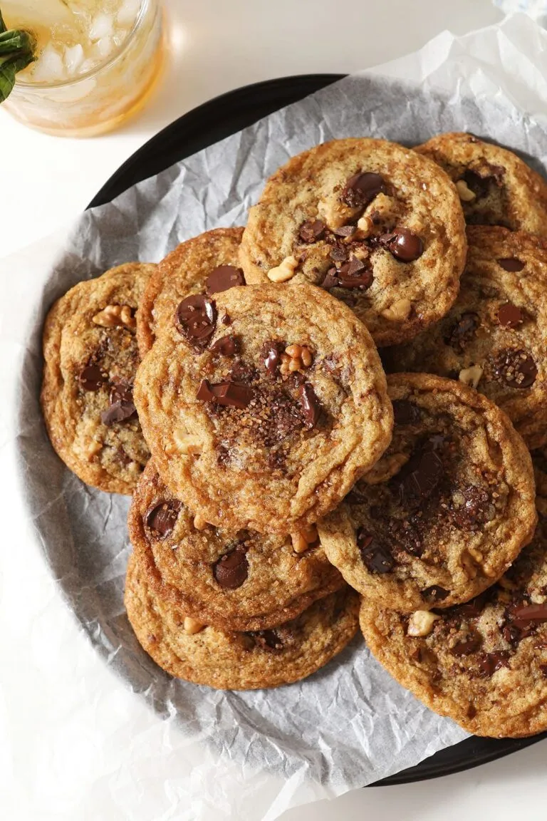 Gooey Bourbon Browned Butter Chocolate Chip Cookies