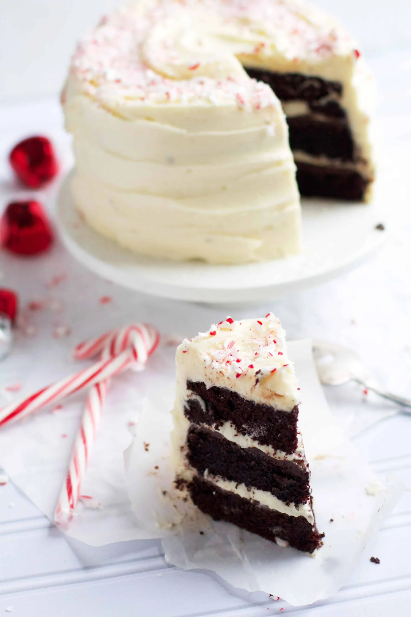 Gooey Dark Chocolate Cakes with Peppermint Crunch Whipped Cream