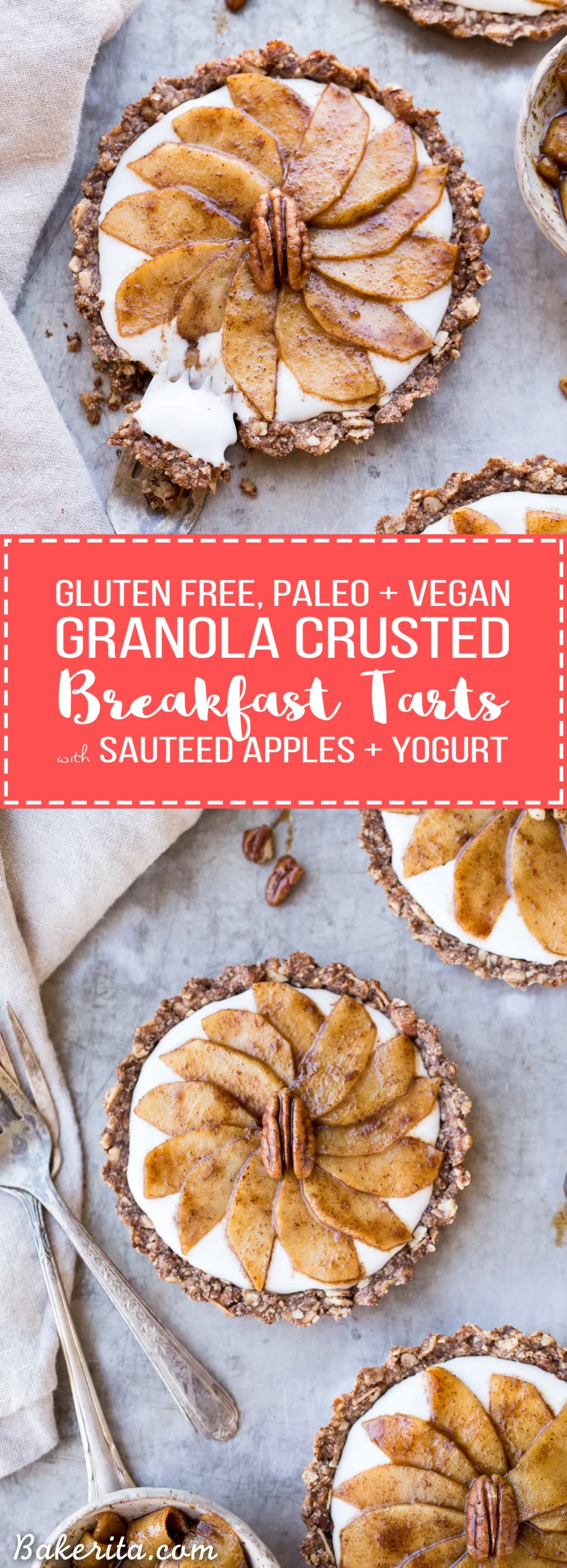 Granola Breakfast Tart with Sautéed Apples (Gluten Free, Paleo, Vegan)