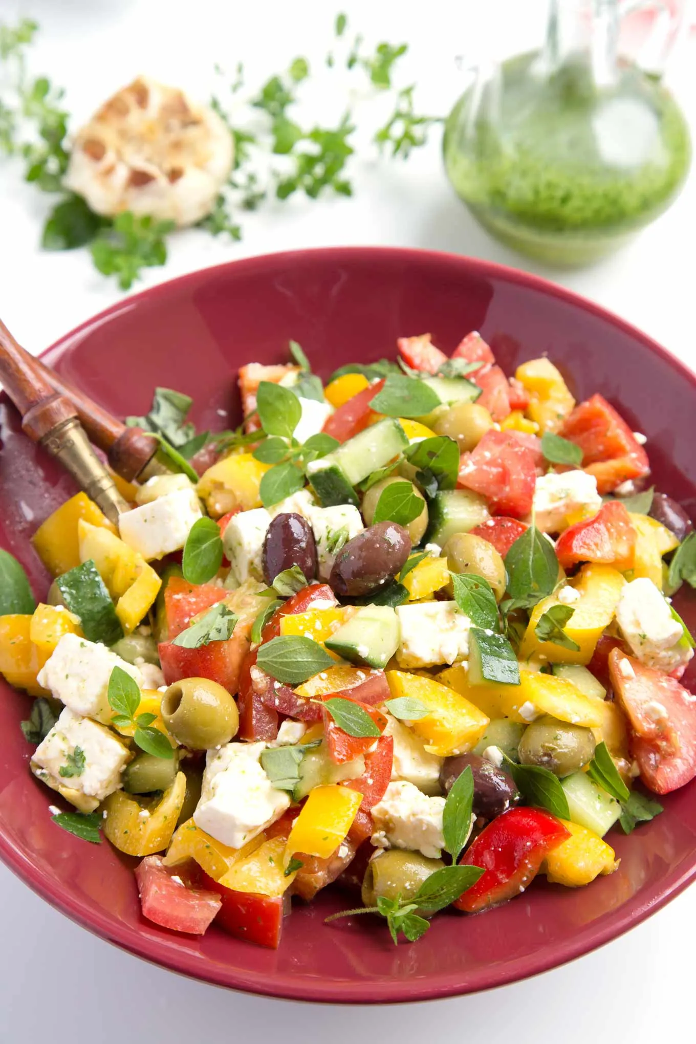 Greek Salad with Roasted Garlic Salad Dressing