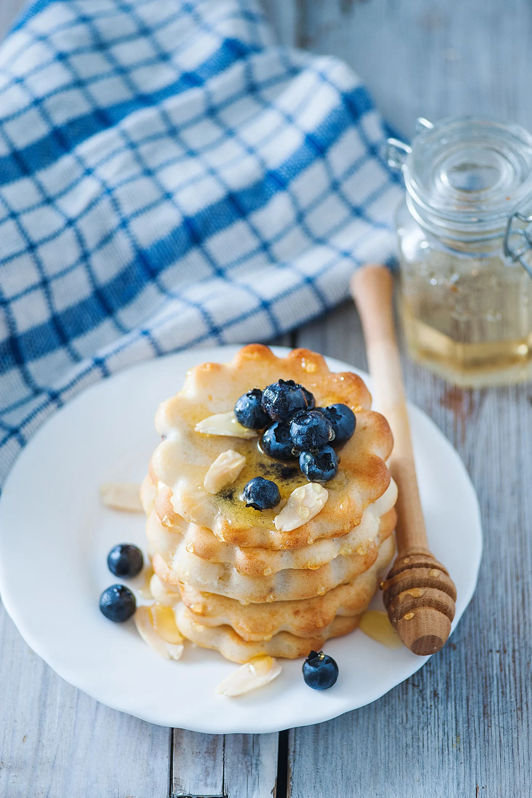 Greek Yogurt Pancakes with Blueberries and Honey