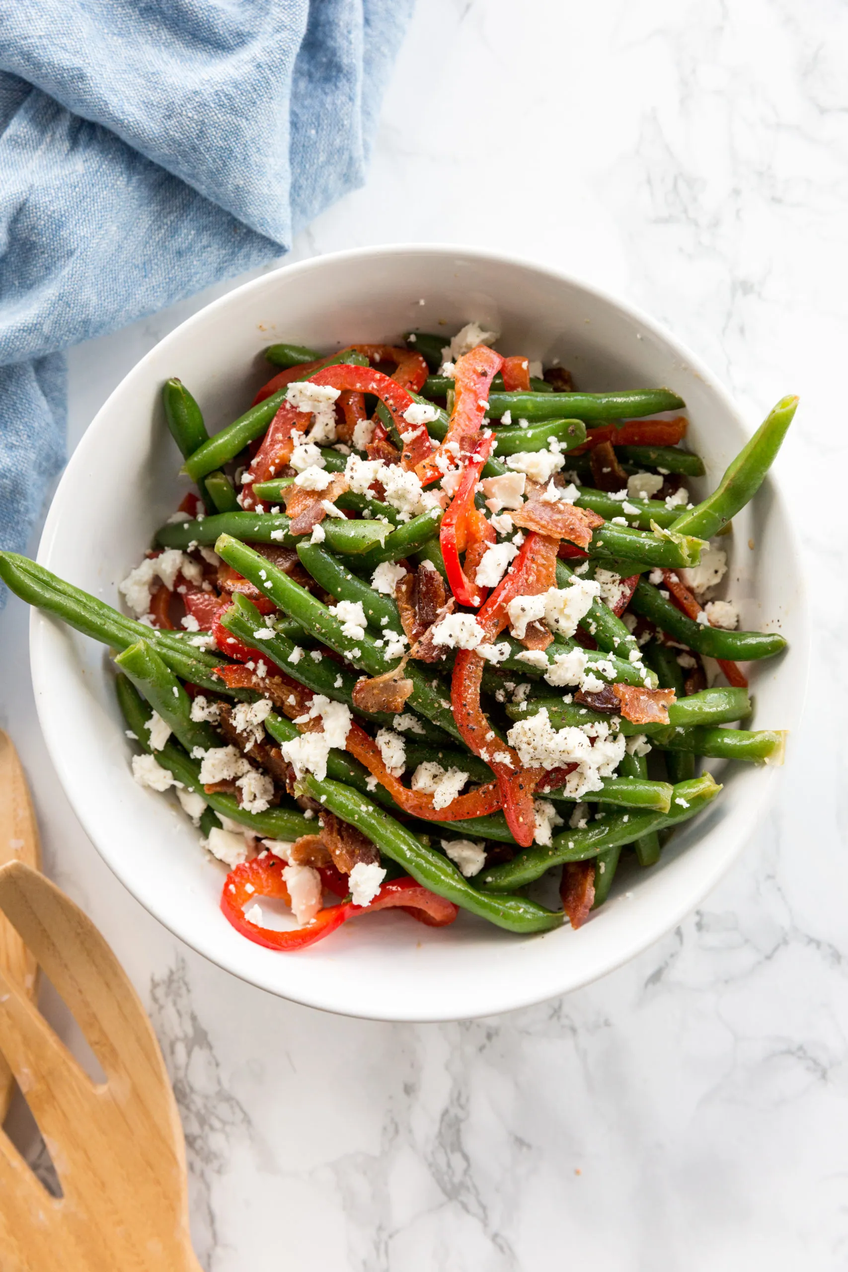 Green Bean Radish and Bacon Salad with Creamy Feta Dressing