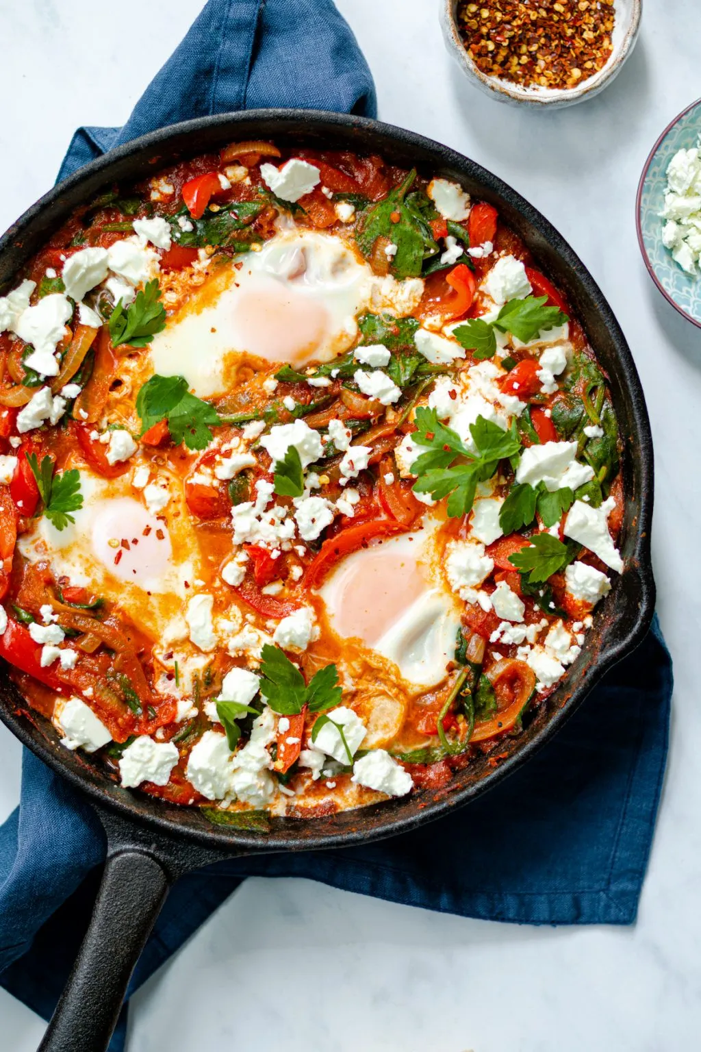 Green Shakshuka with Spinach, Tomatillos, and Feta