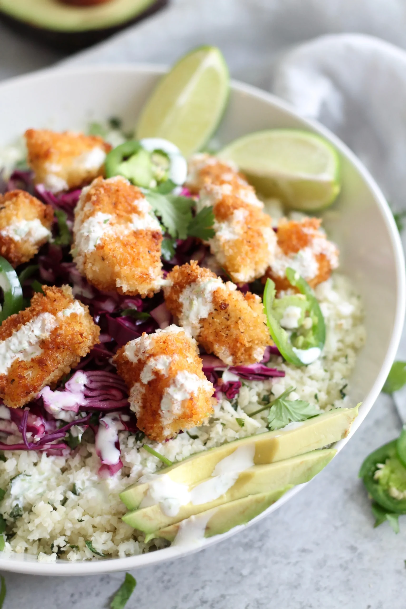 Grilled Fish Cauliflower Rice Bowl