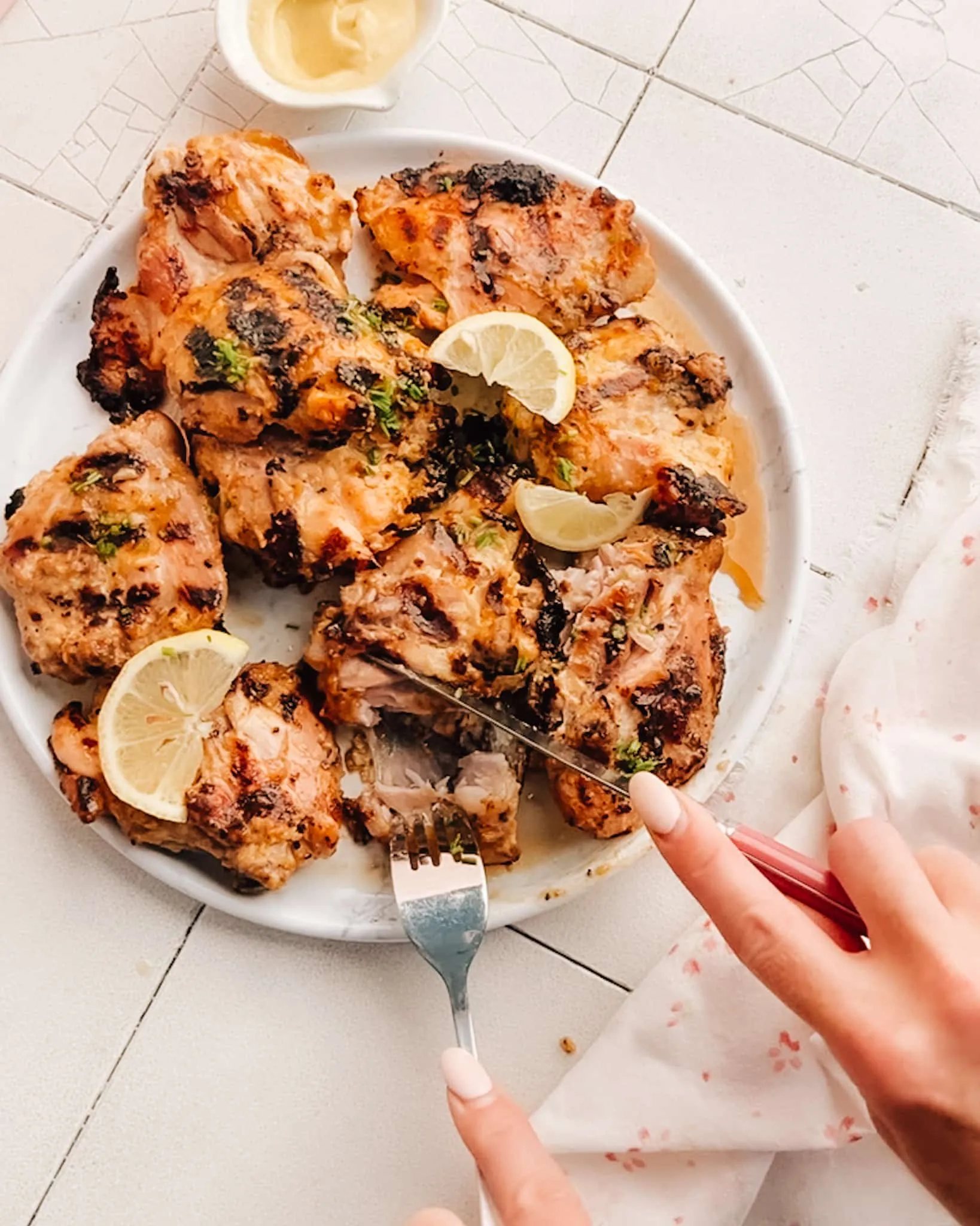 Grilled Honey Mustard Chicken Thighs with Grape and Lime Salsa