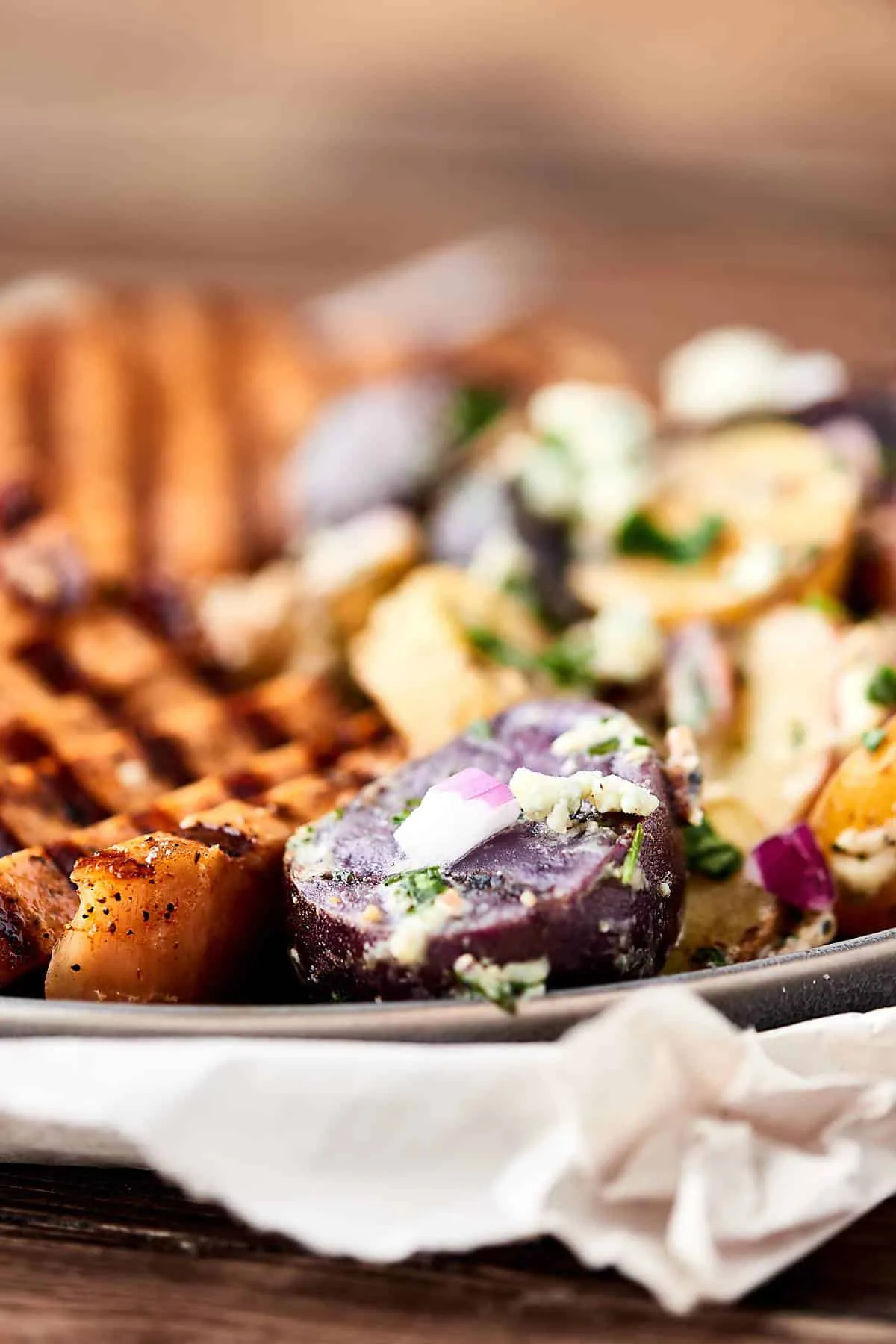 Grilled Potato Salad with Hickory Smoked Brown Sugar Pork Chops