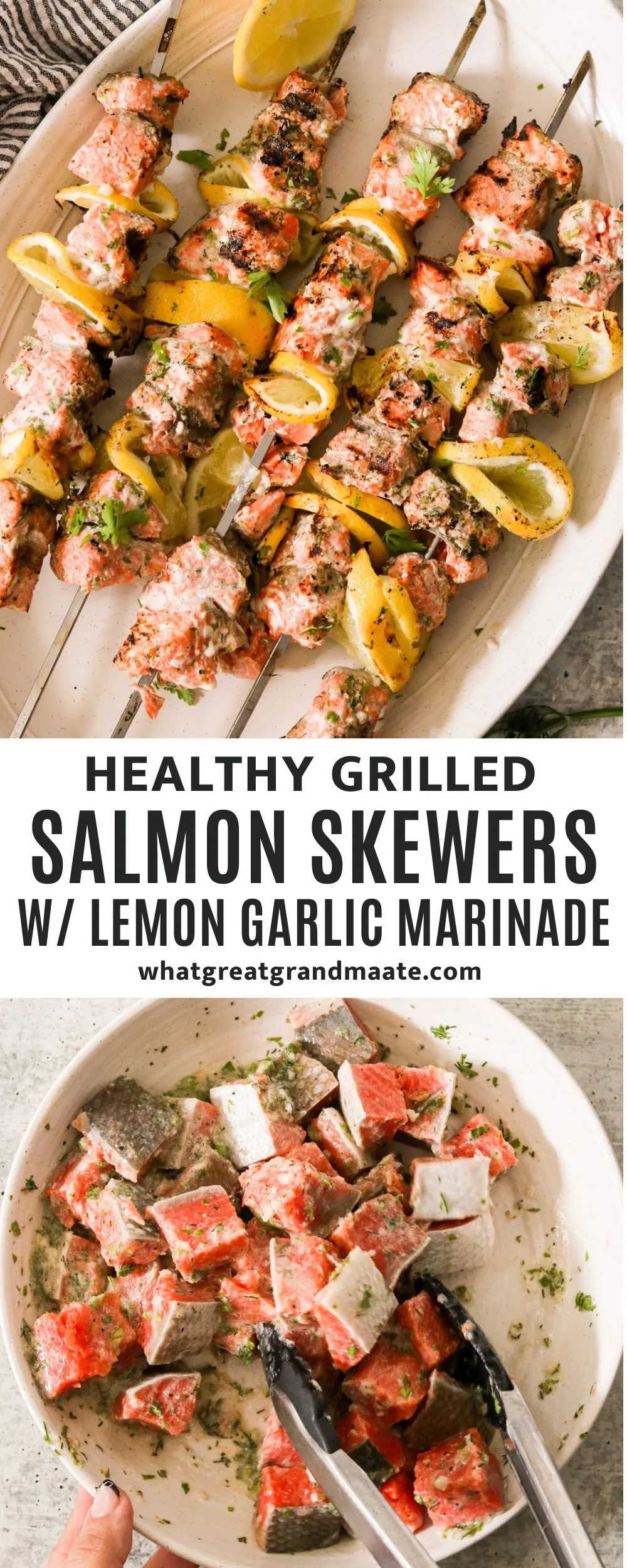 Grilled Salmon Skewers with Lemon Garlic Marinade