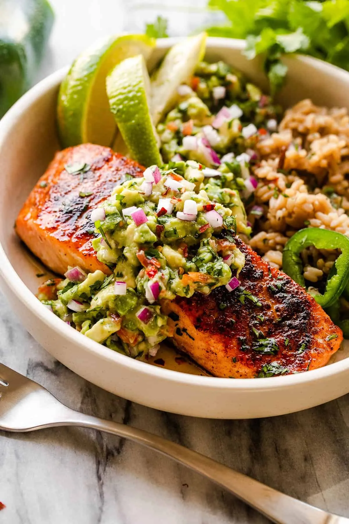 Grilled Salmon with Corn Avocado Salsa over Roasted Potato Disks