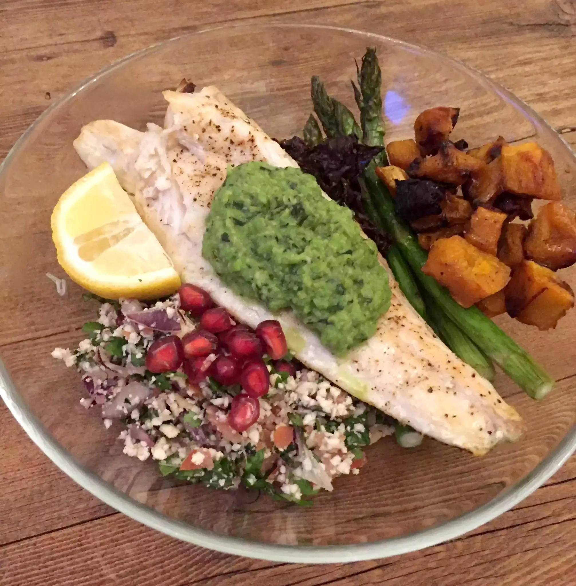 Grilled Sea Bass with Minted Peas