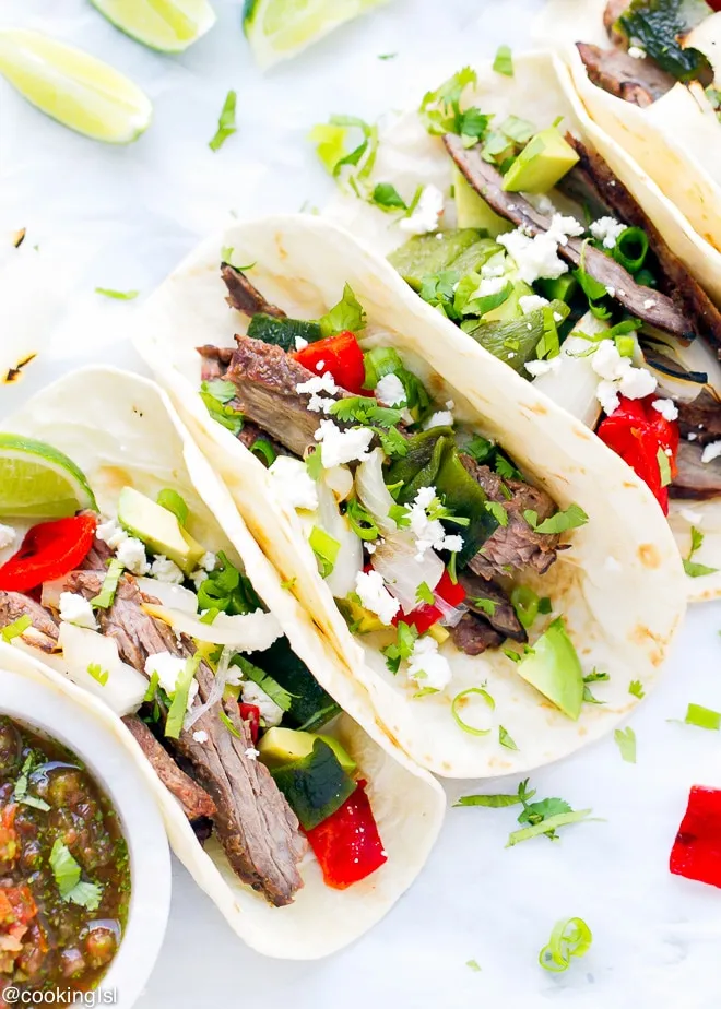 Grilled Skirt Steak Tacos with Roasted Poblano Rajas
