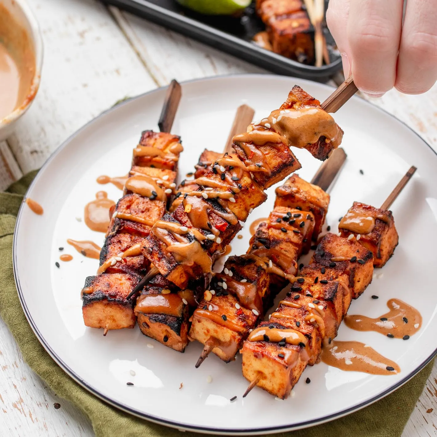 Grilled Tofu Skewers with Spicy Peanut Sauce