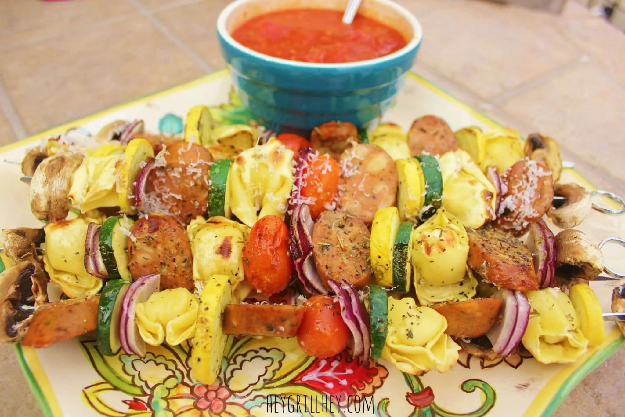Grilled Tortellini and Italian Sausage Skewers