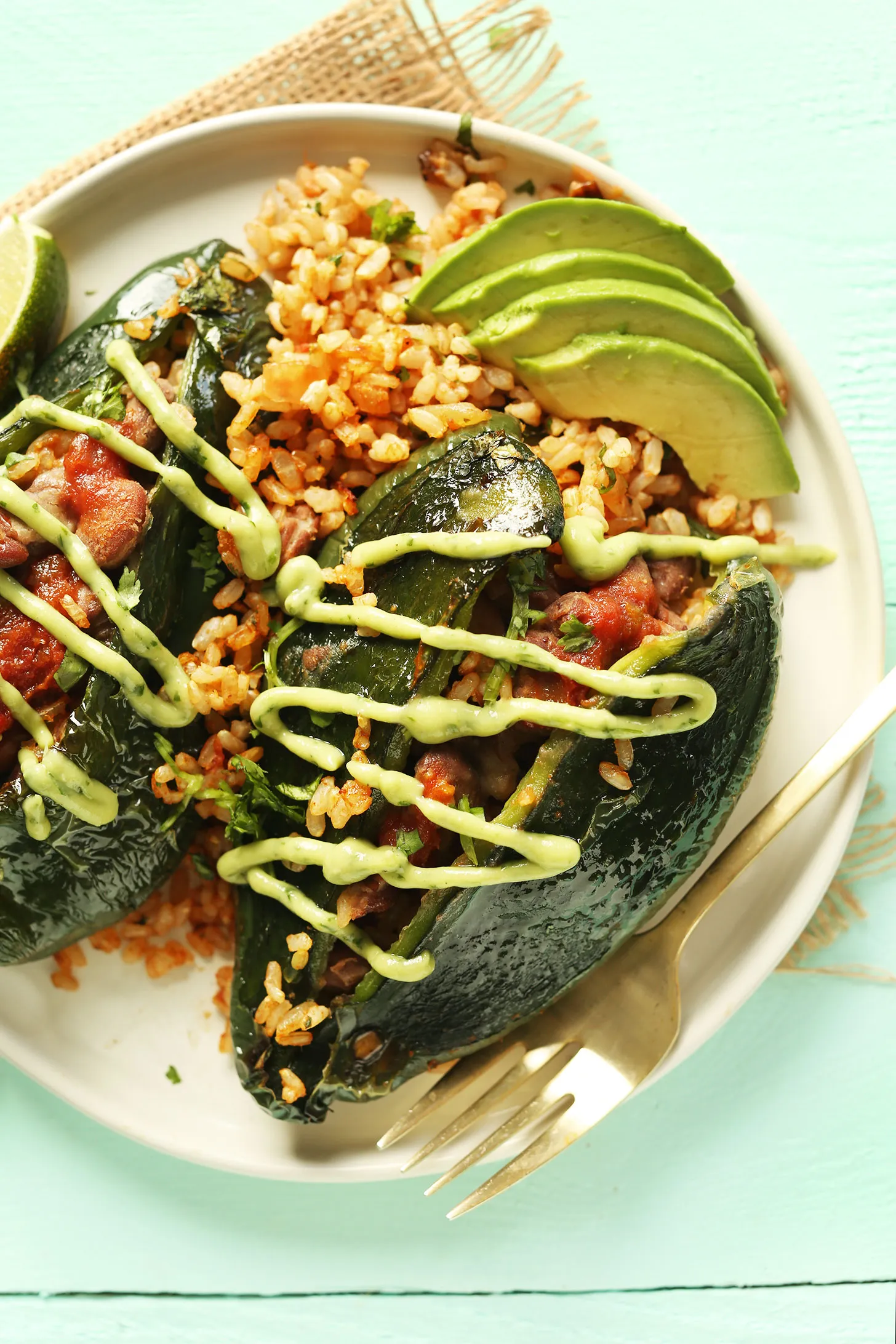 Grilled Vegan Stuffed Poblano Peppers