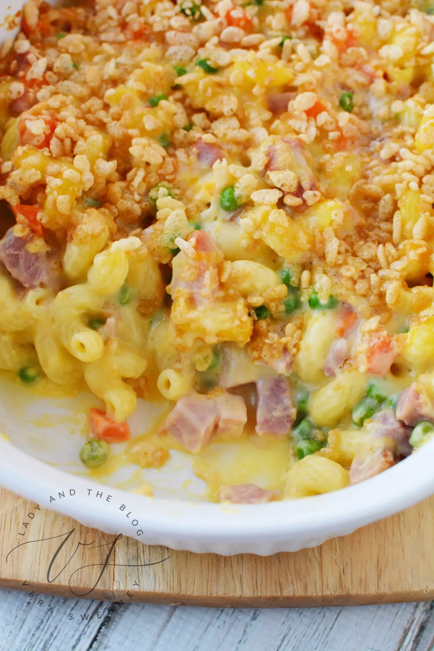 Ham and Cheese Macaroni Bake with Peas