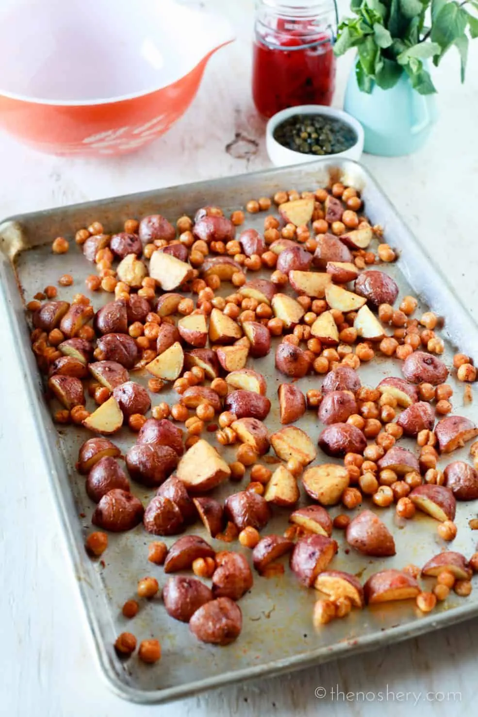 Healthy Spanish Roasted Potato Salad with Toasted Chickpeas