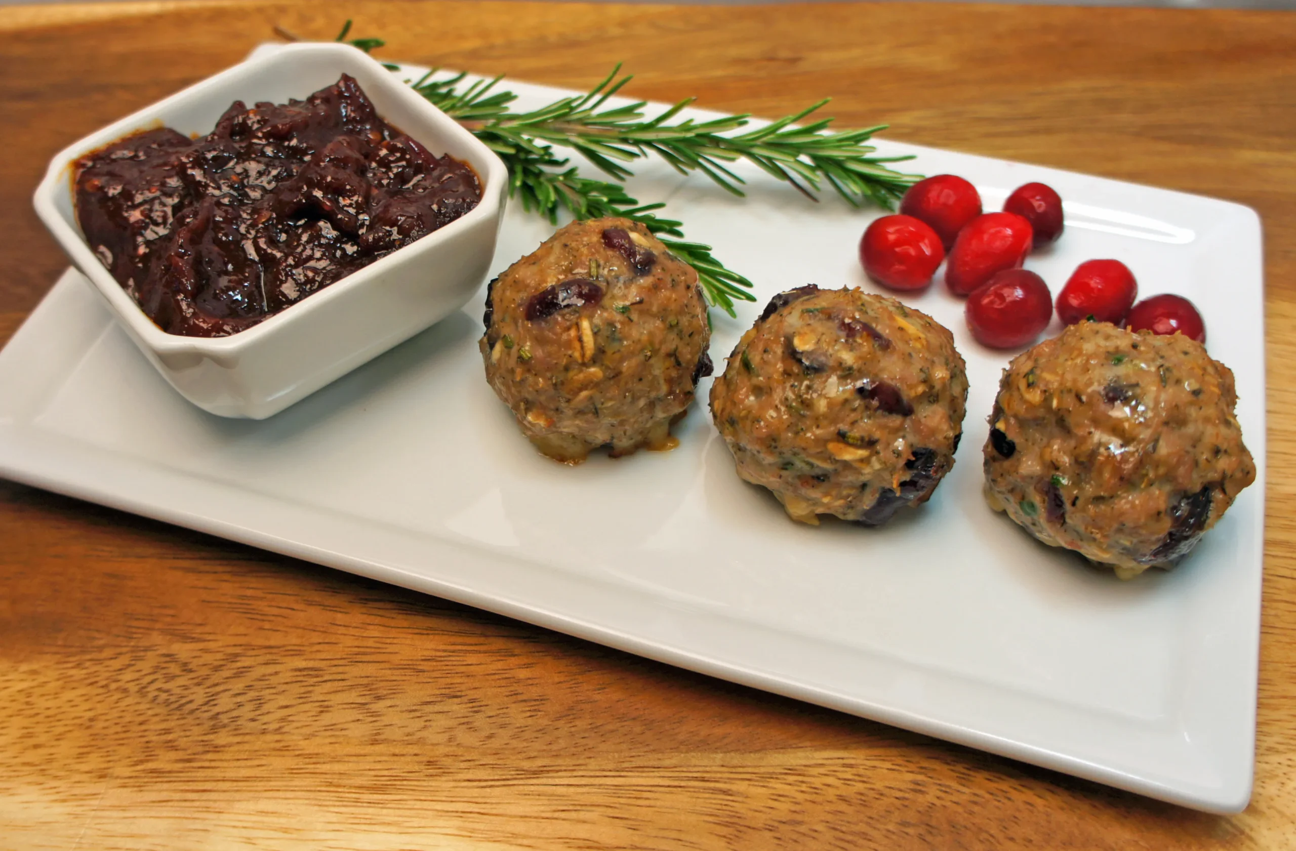 Herbed Turkey Meatballs and Cranberry Barbecue Sauce