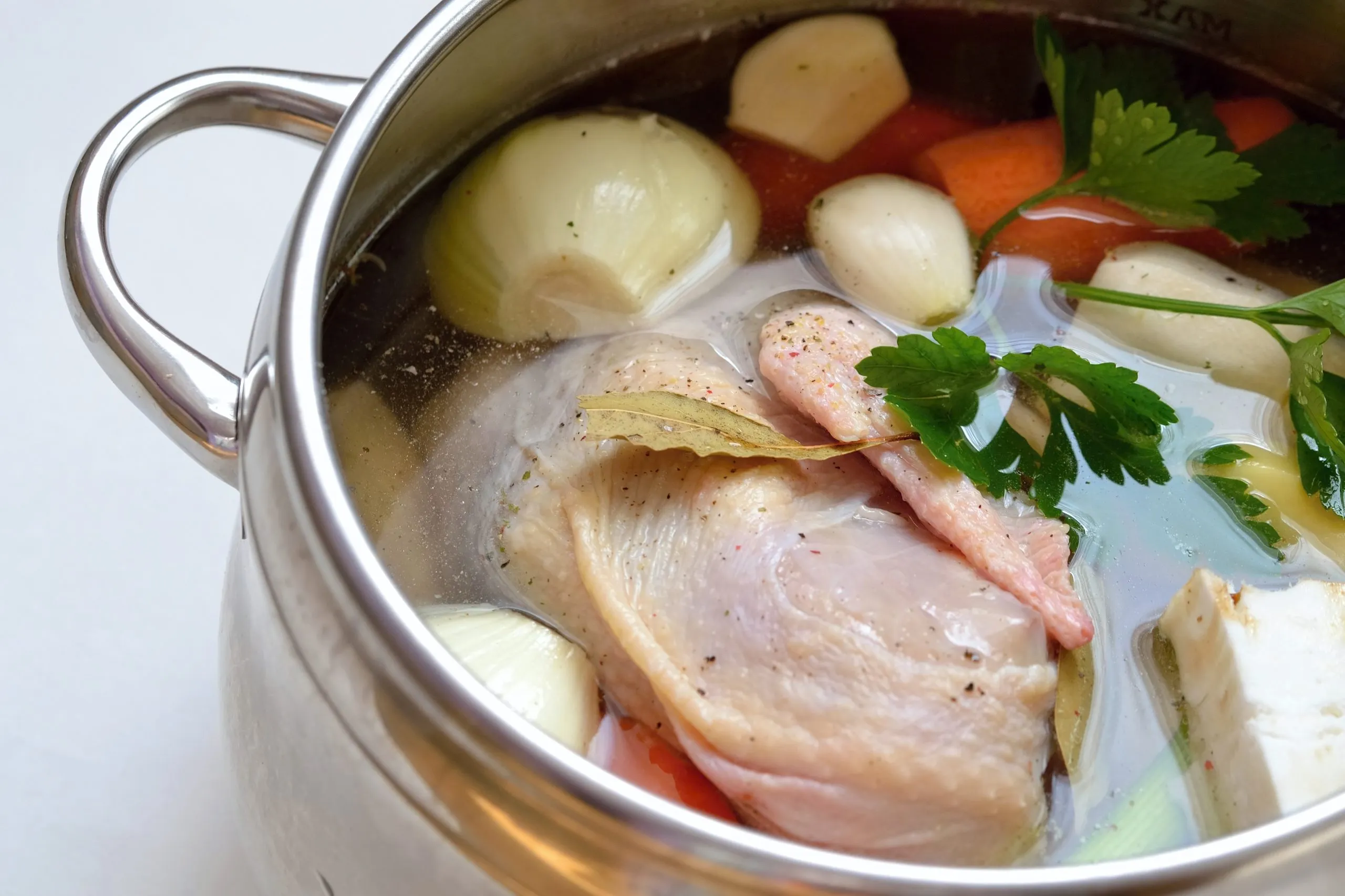 Homemade Chicken Broth Used for Chicken Rice