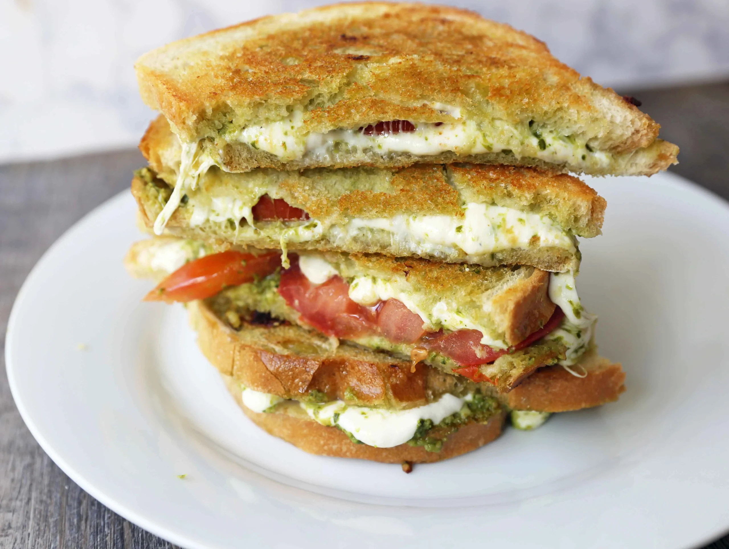 Inas Tomato Mozzarella and Pesto Paninis
