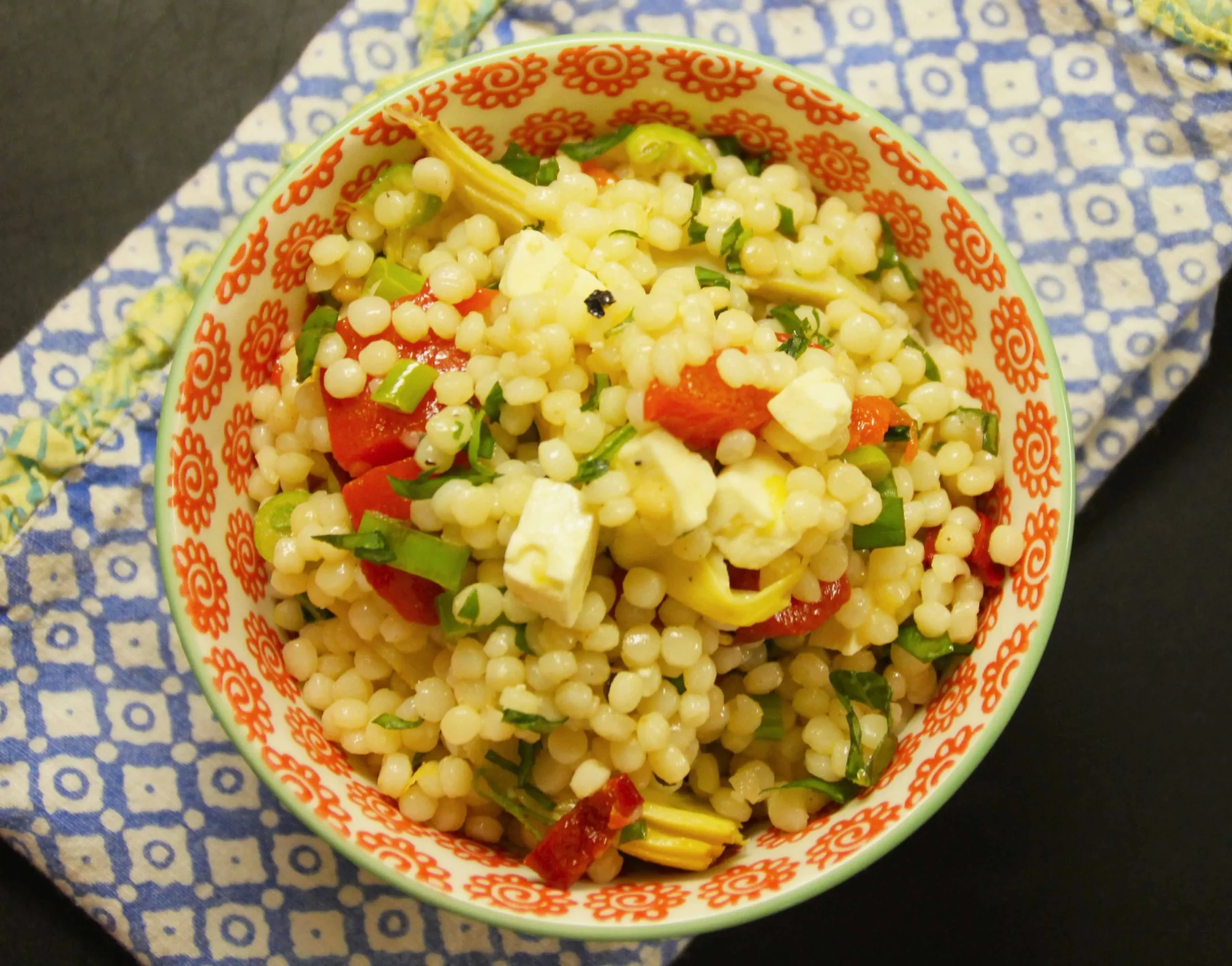 Israeli Couscous Salad with Artichokes and Roasted Red Peppers
