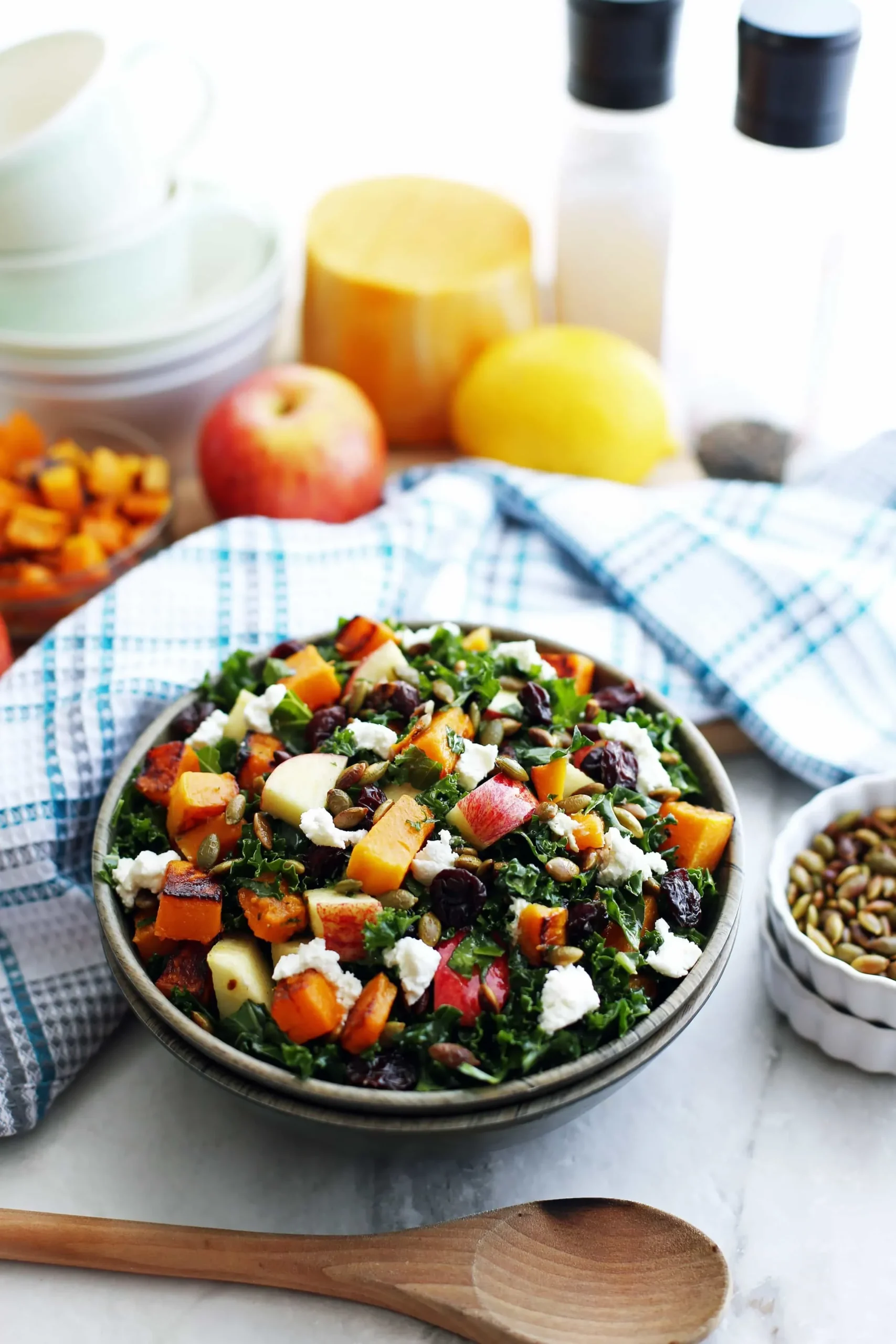 Kale Butternut Squash Salad with Apples and Pumpkin Seeds